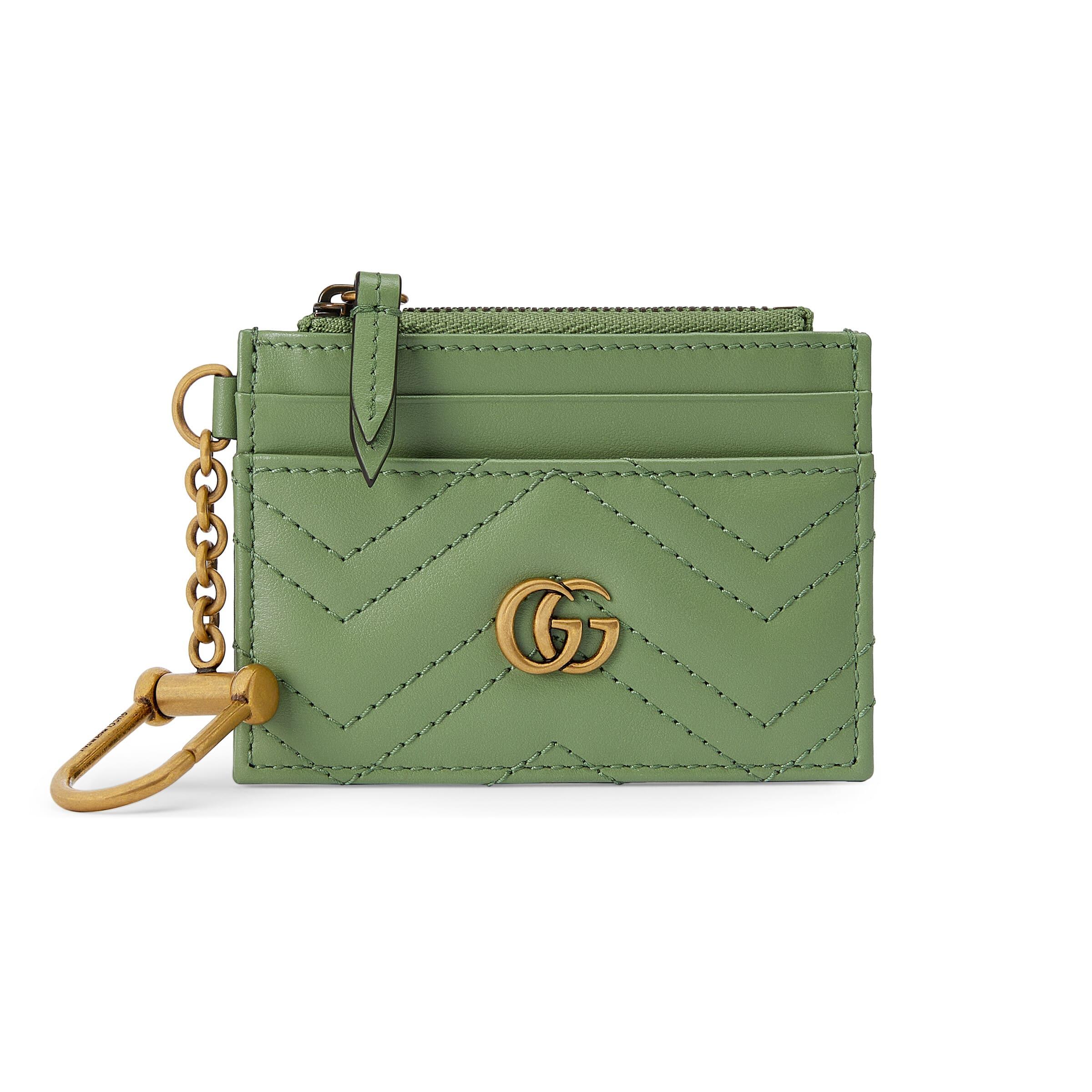 Gucci GG Marmont Matelassé Keychain Wallet in Green | Lyst