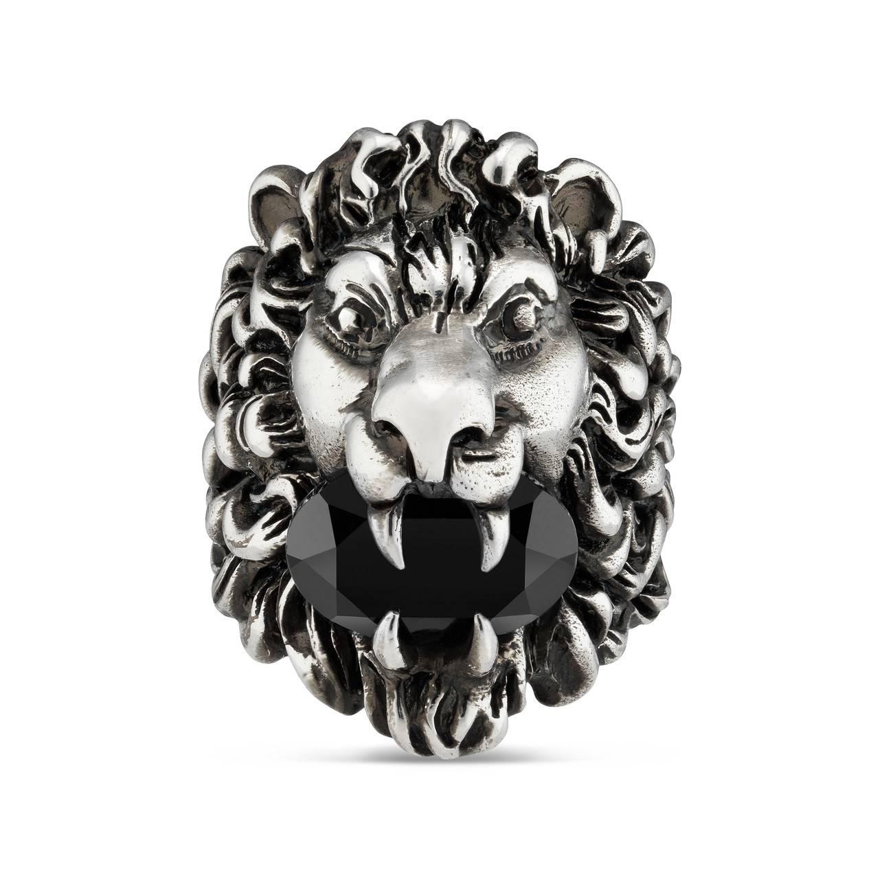Gucci Velvet Lion Head Ring With Crystal in Black for Men Lyst
