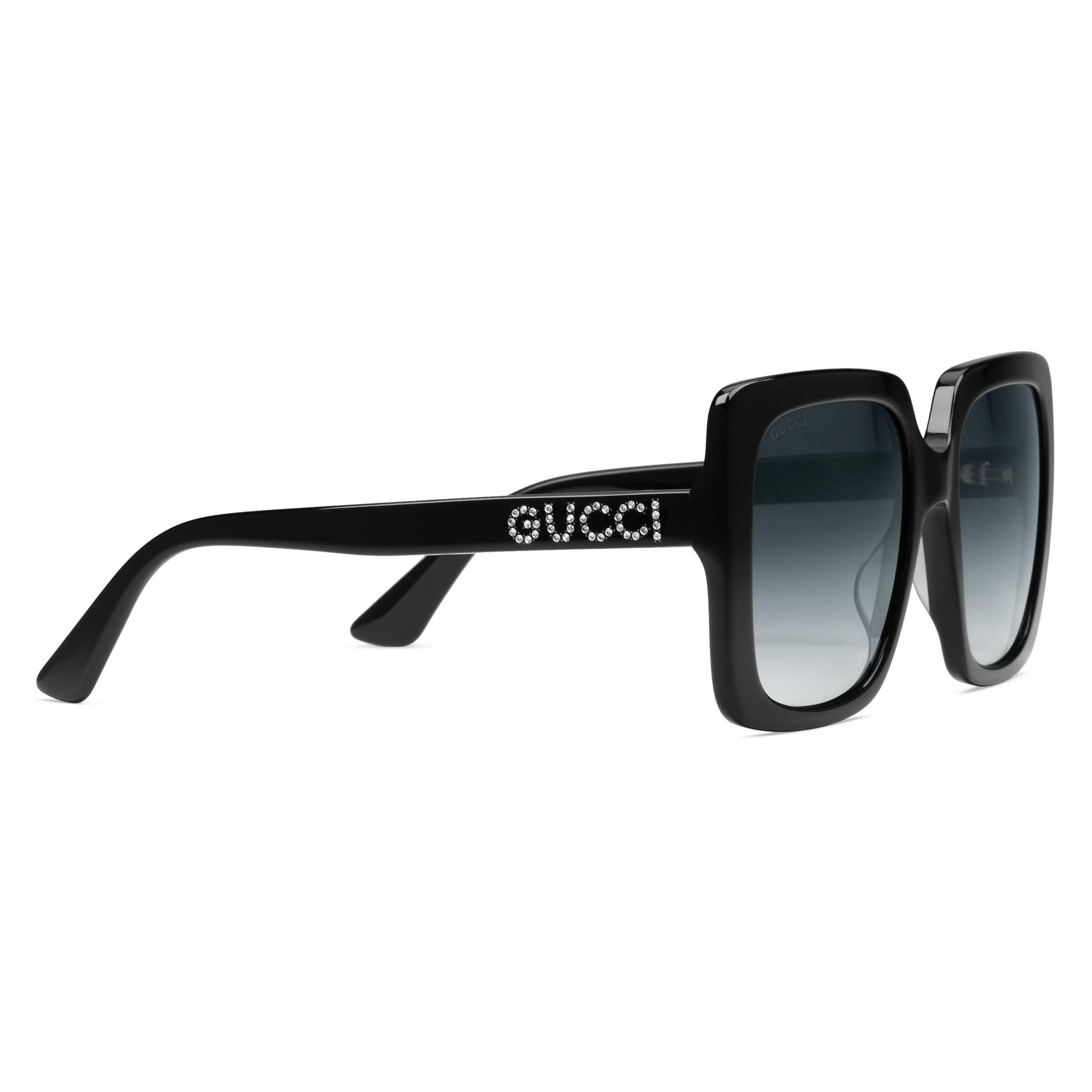 Gucci Satin Rectangular-frame Acetate Sunglasses in Black - Lyst