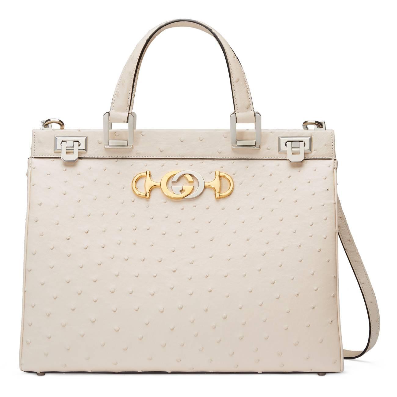 Gucci Zumi Ostrich Medium Top Handle Bag | Lyst