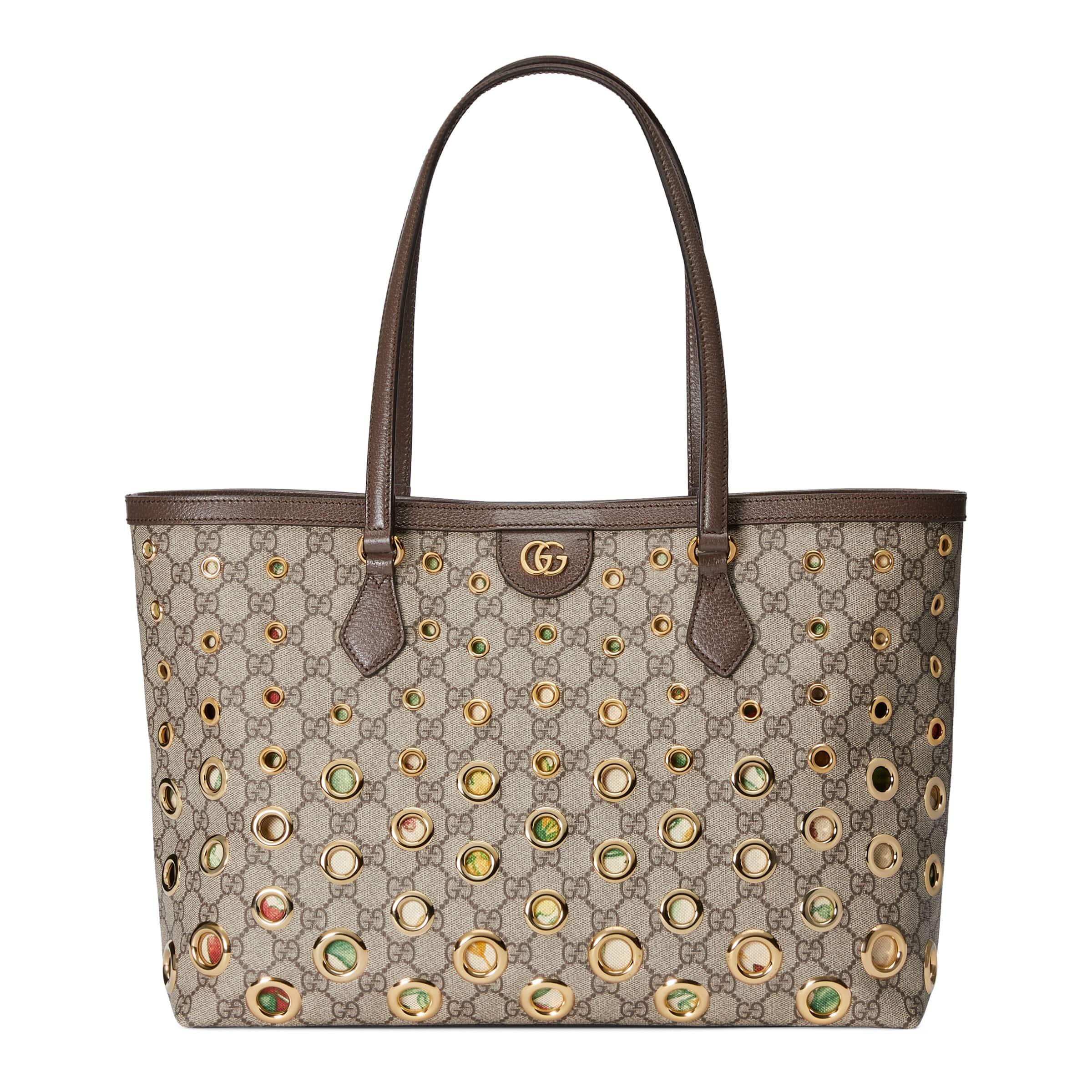 Gucci Ophidia GG Eyelet Medium Tote in Natural | Lyst