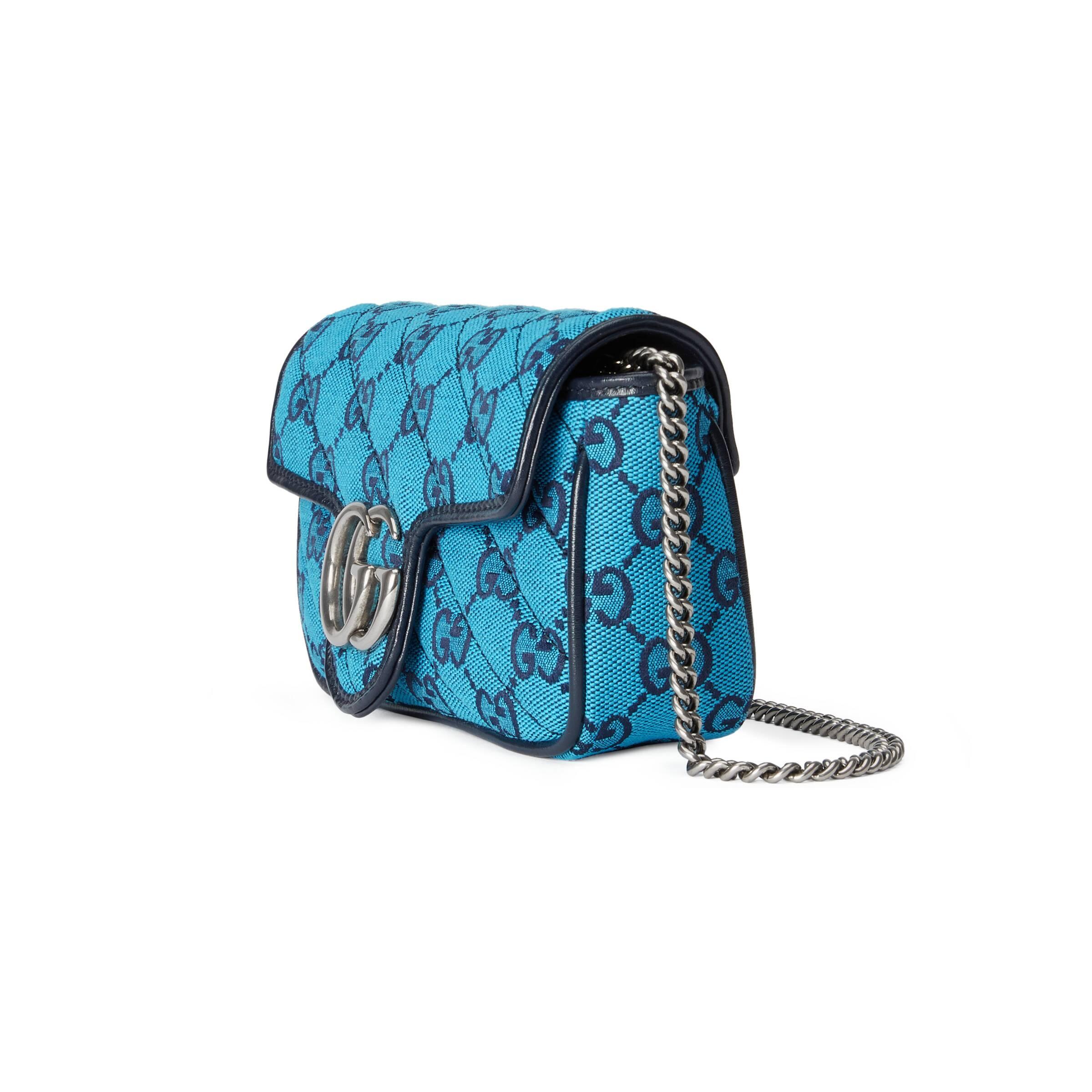 onze Uiterlijk Viool Gucci GG Marmont Multicolour Super Mini Bag in Blue | Lyst
