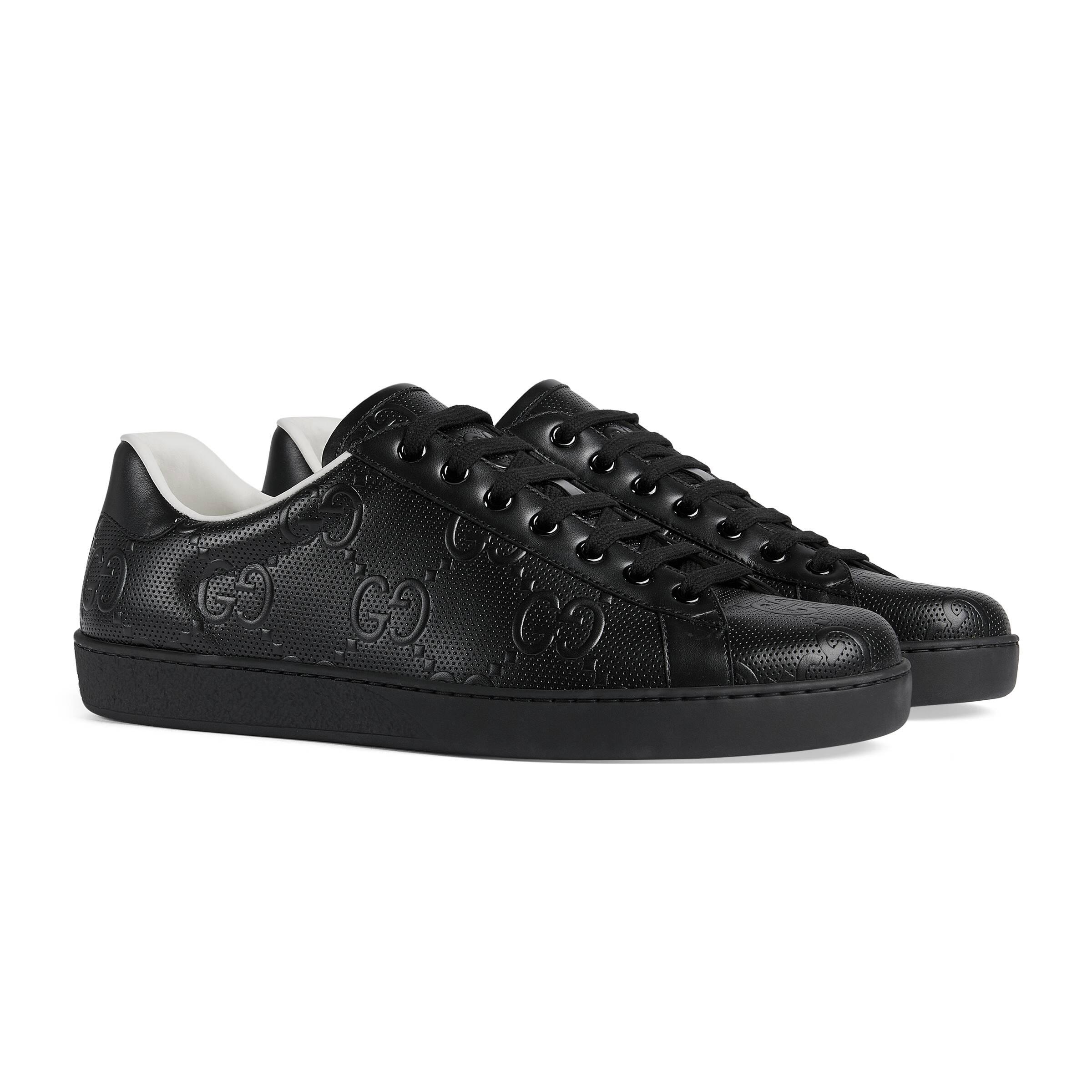 Gucci Ace GG Embossed Sneaker in Black for Men - Lyst