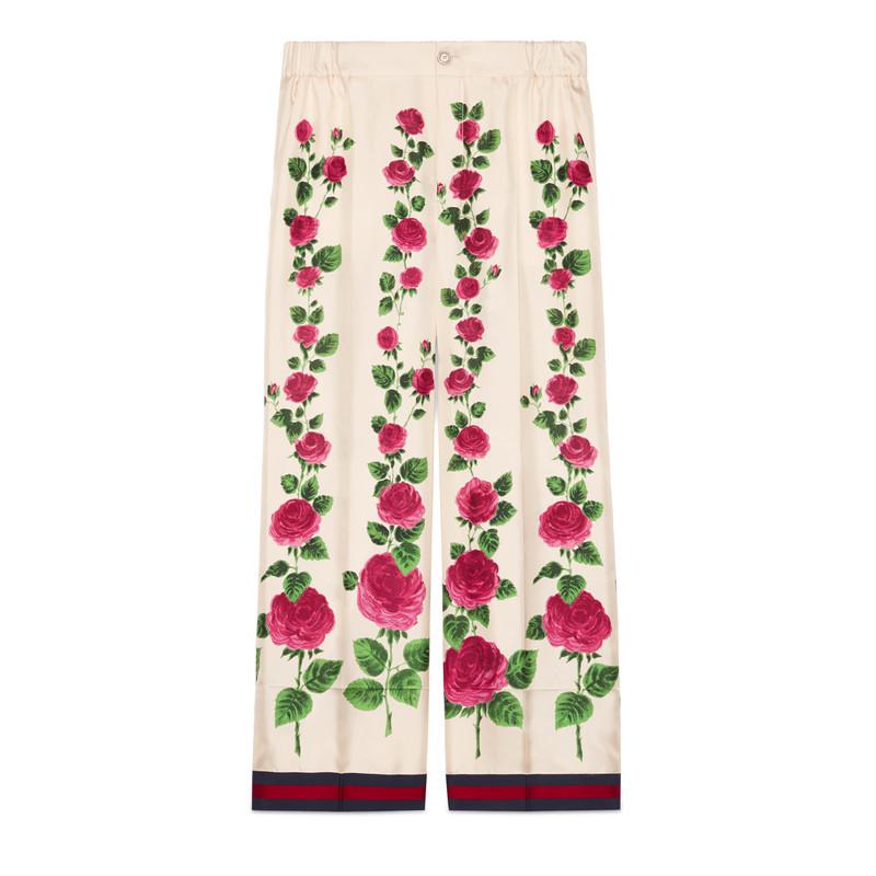 GUCCI 100% silk Blooms green pink floral print pajama pants IT36 XS For  Sale at 1stDibs