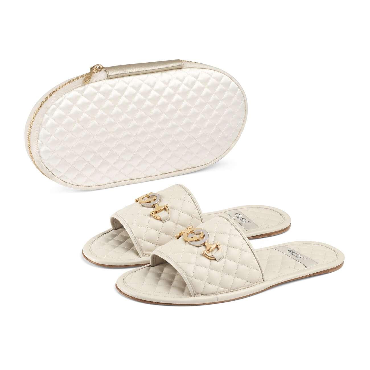 Gucci Quilted Slide Sandal With Interlocking G Horsebit in White Lyst