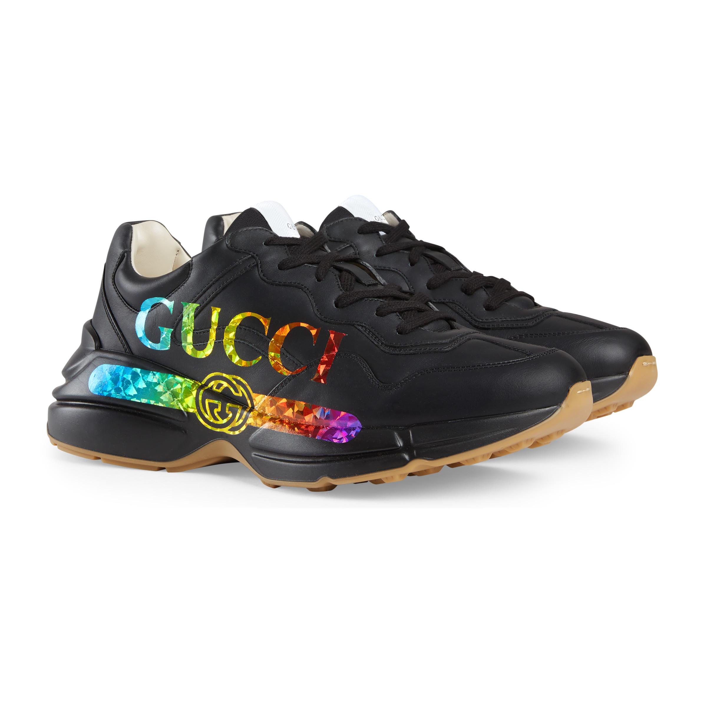 rhyton gucci logo leather sneaker