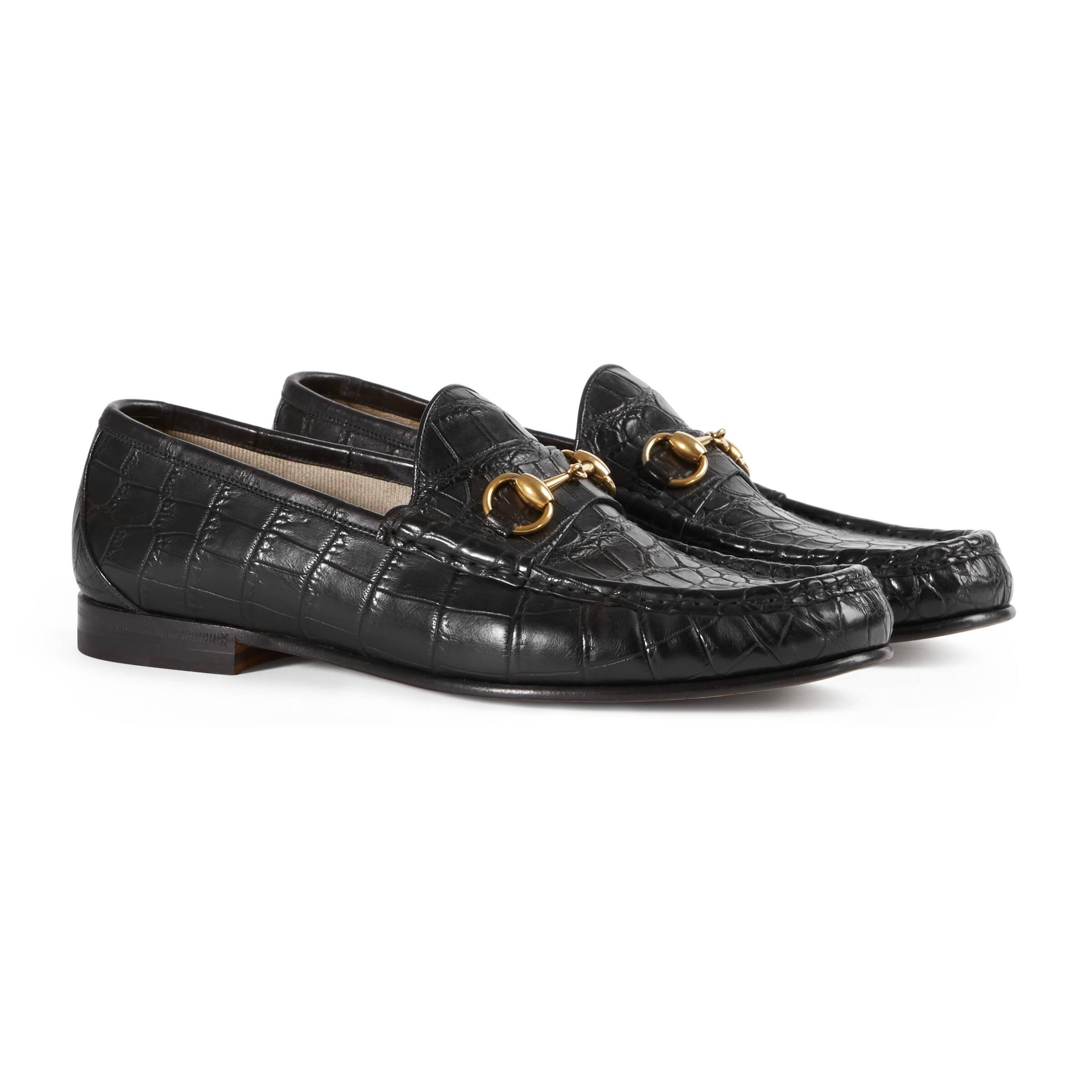 Gucci Leather 1953 Horsebit Crocodile Loafer in Black for Men - Lyst