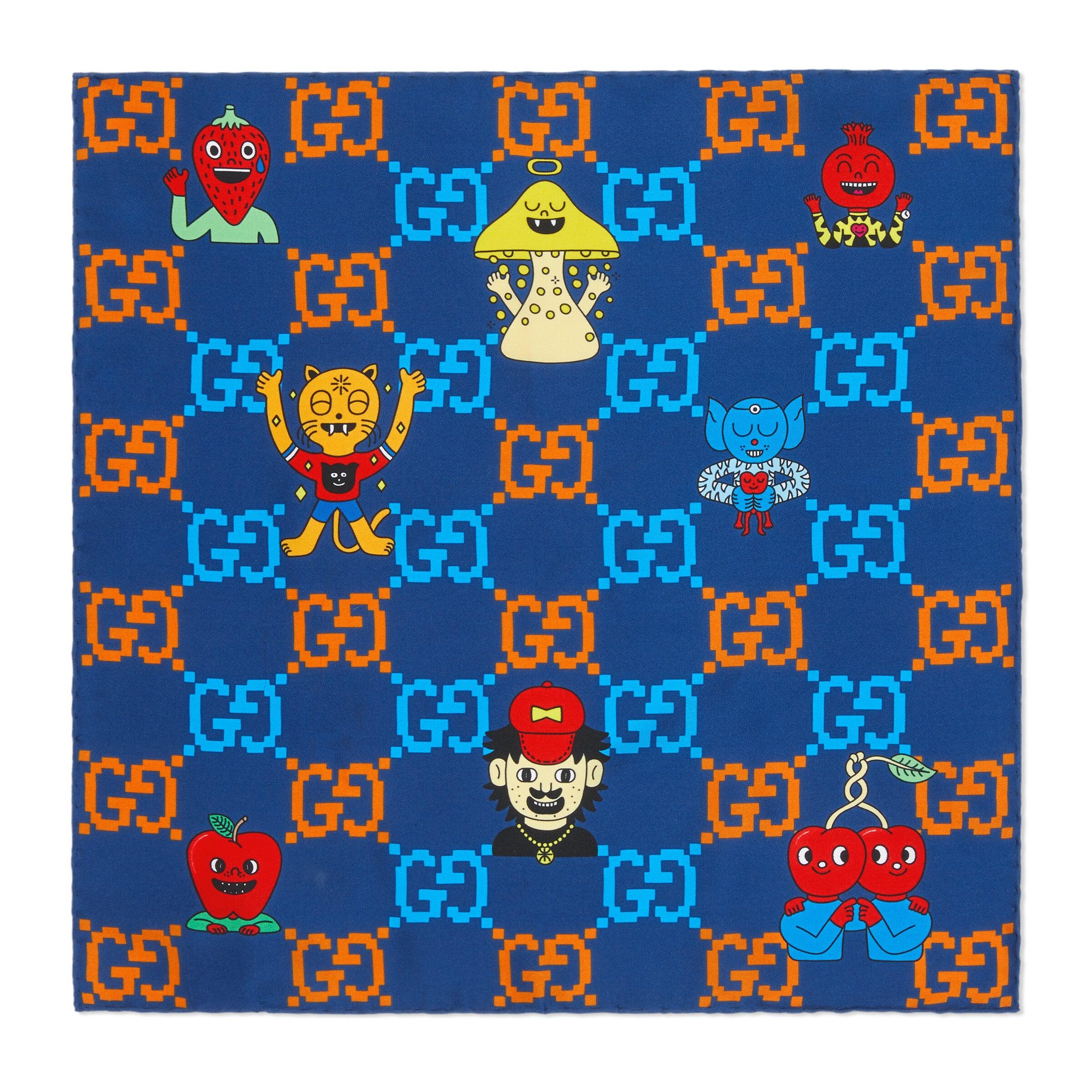Gucci GG Emoji Print Silk Pocket Square in Blue for Men | Lyst