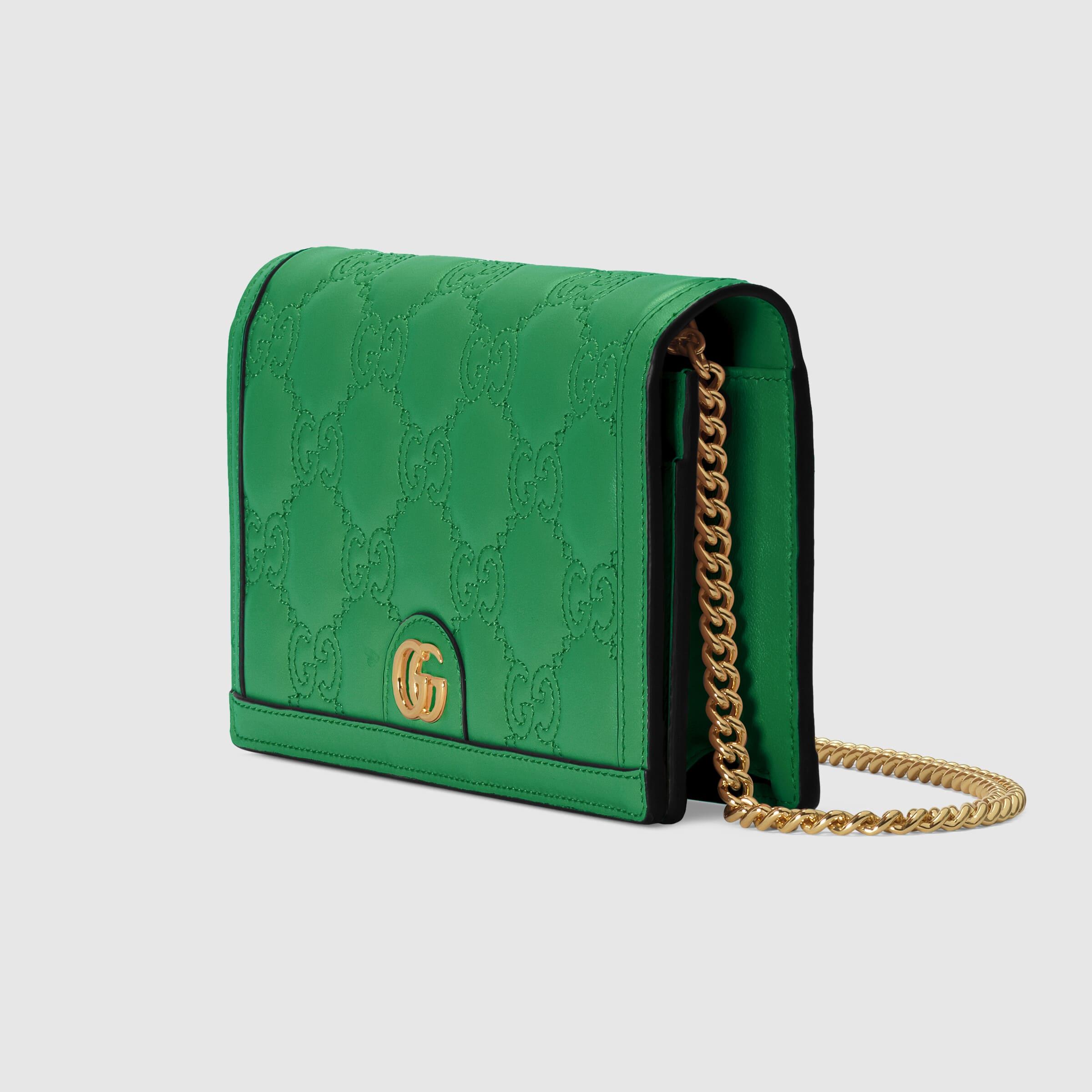 Gucci GG Matelassé Chain Wallet in Green | Lyst