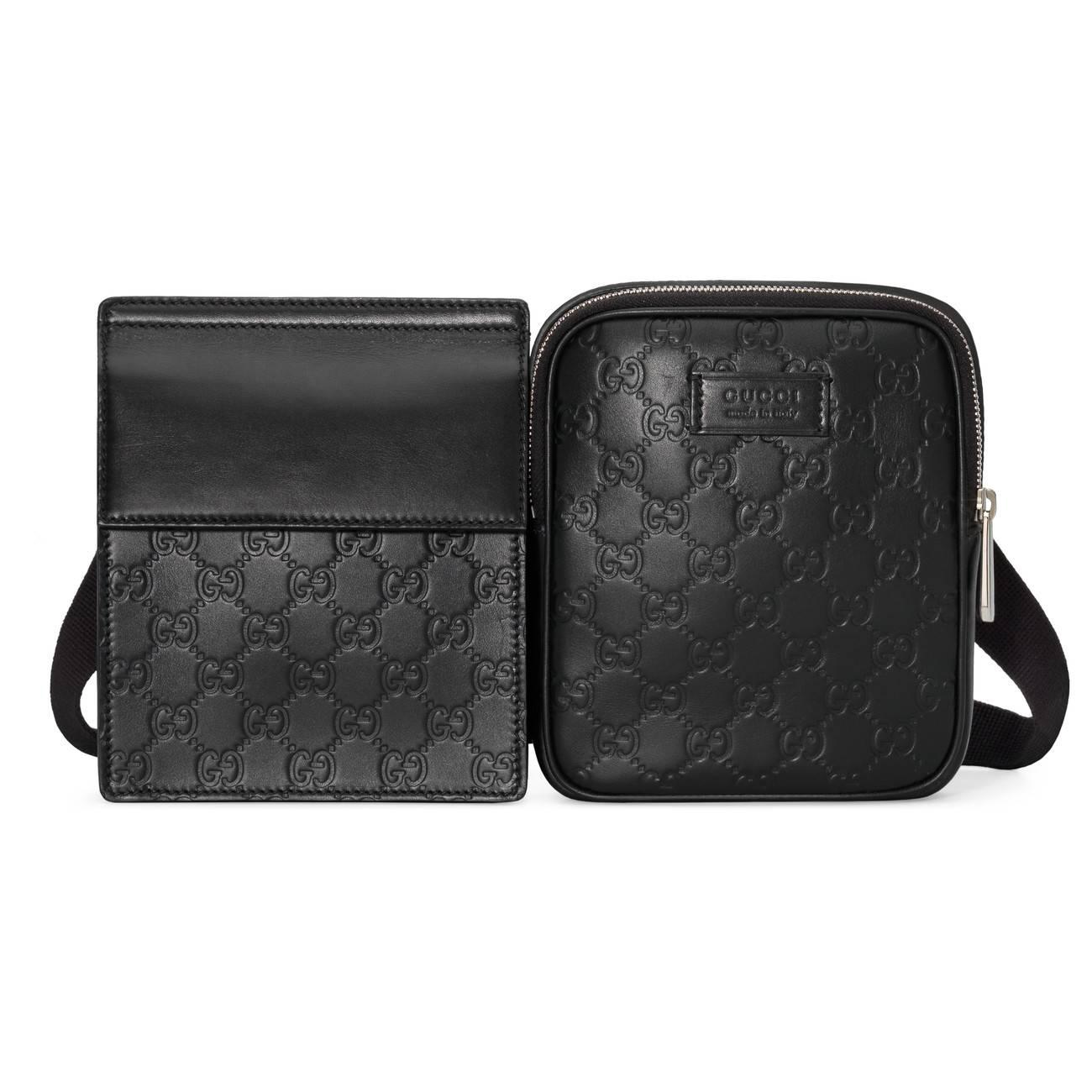 Gucci Leather Signature Belt Bag in Black for Men - Lyst