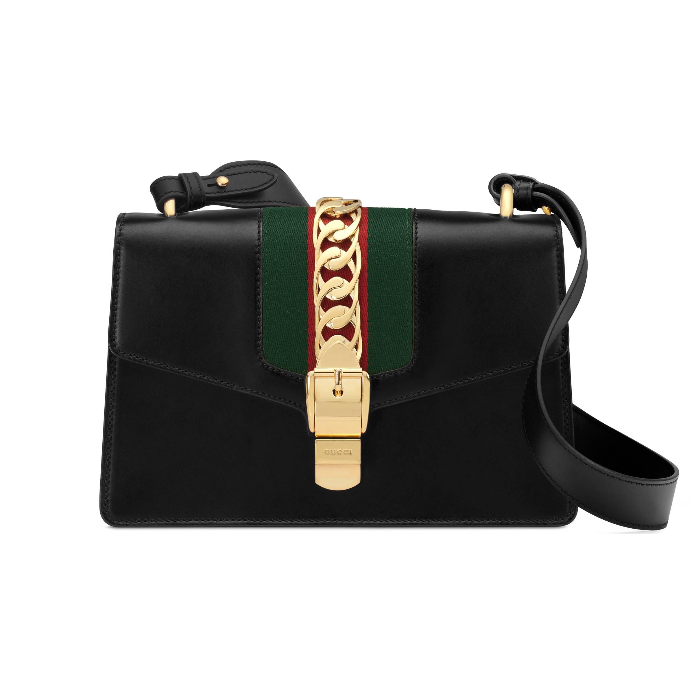 Gucci Leather Sylvie Small Shoulder Bag in Black Leather (Black) - Lyst