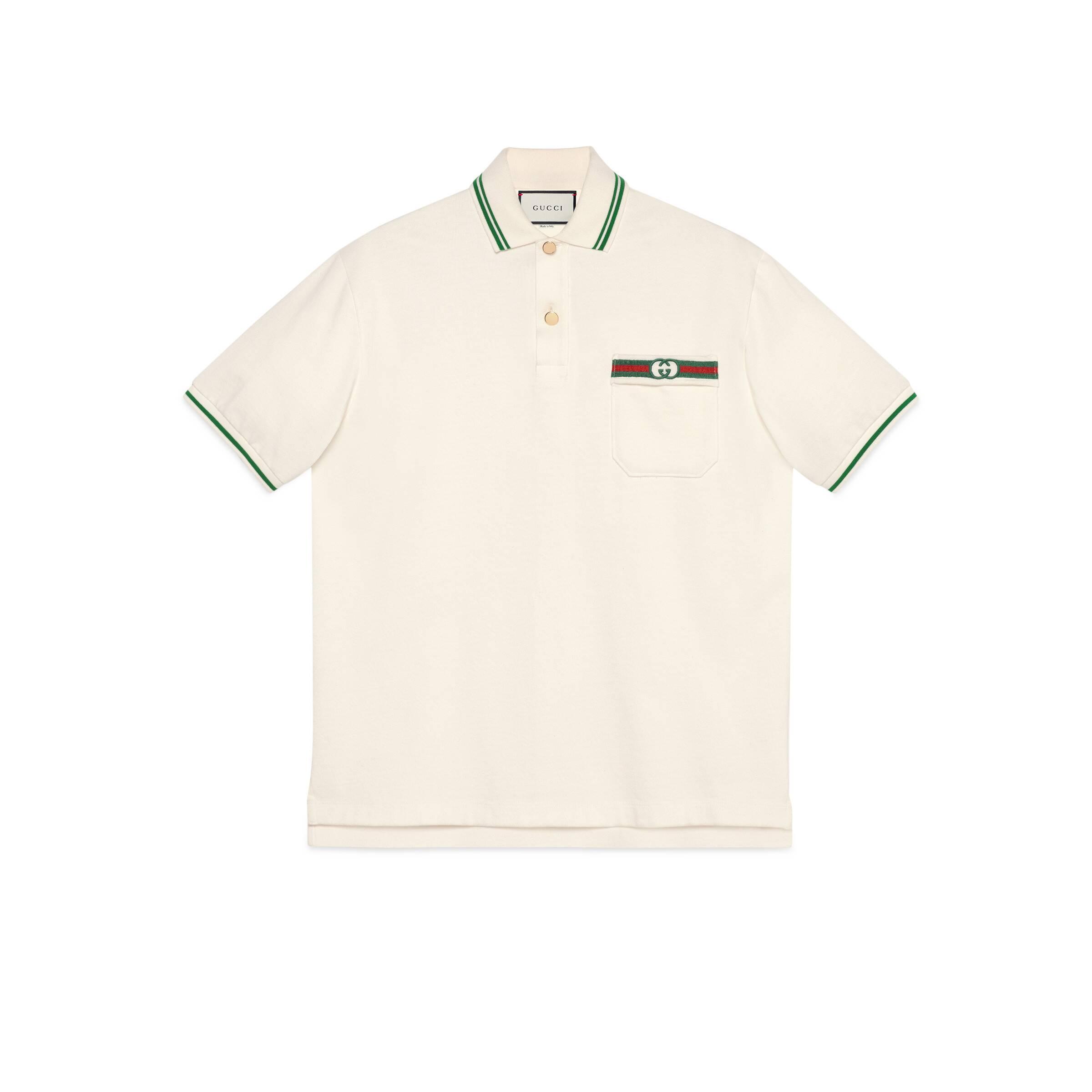 Gucci Cotton Polo With Web & Interlocking G in White for Men - Lyst