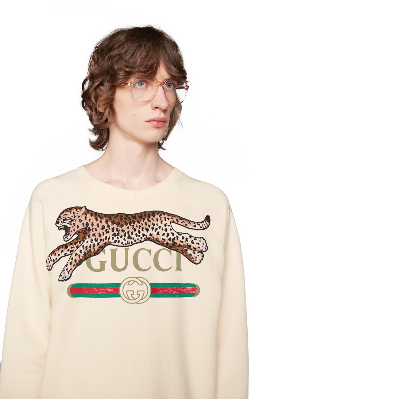Gucci Logo Sweatshirt With Leopard in White for Men | Lyst