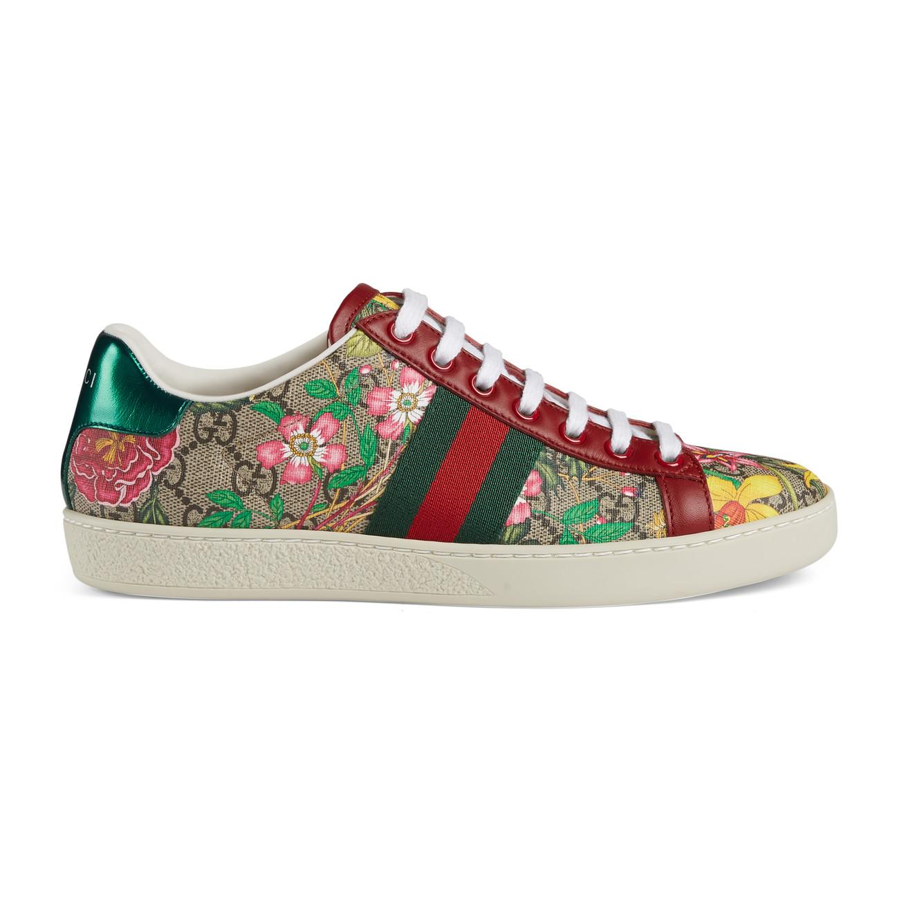 Gucci Women's Ace GG Flora Sneaker in Red | Lyst