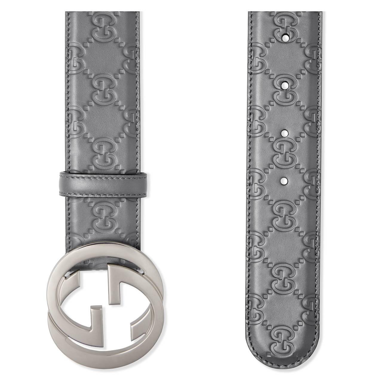 Gucci Leather Signature Belt With G Buckle in Grey (Gray) for Men - Lyst