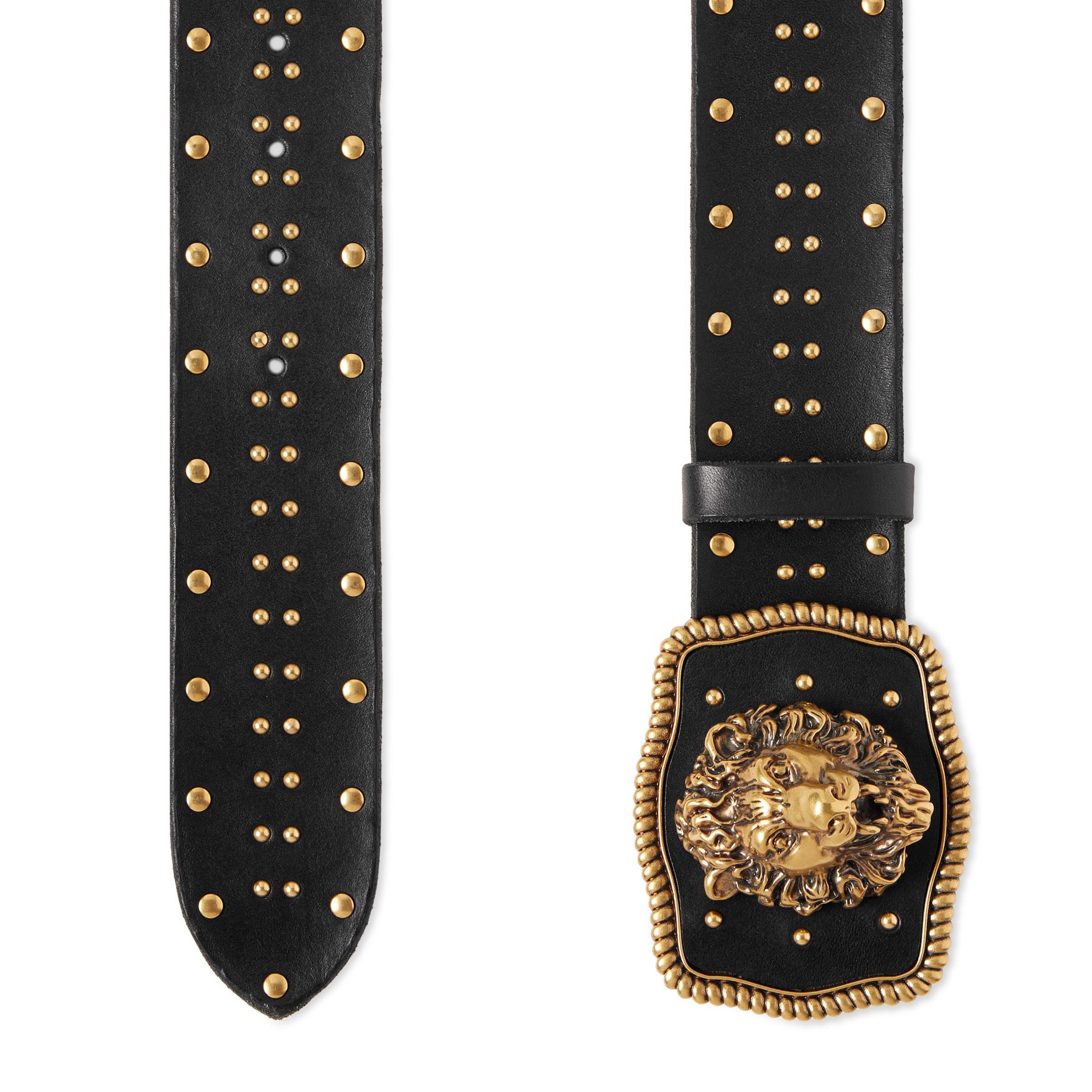 Gucci Leather Belt With Lion Head Buckle in Black for Men | Lyst