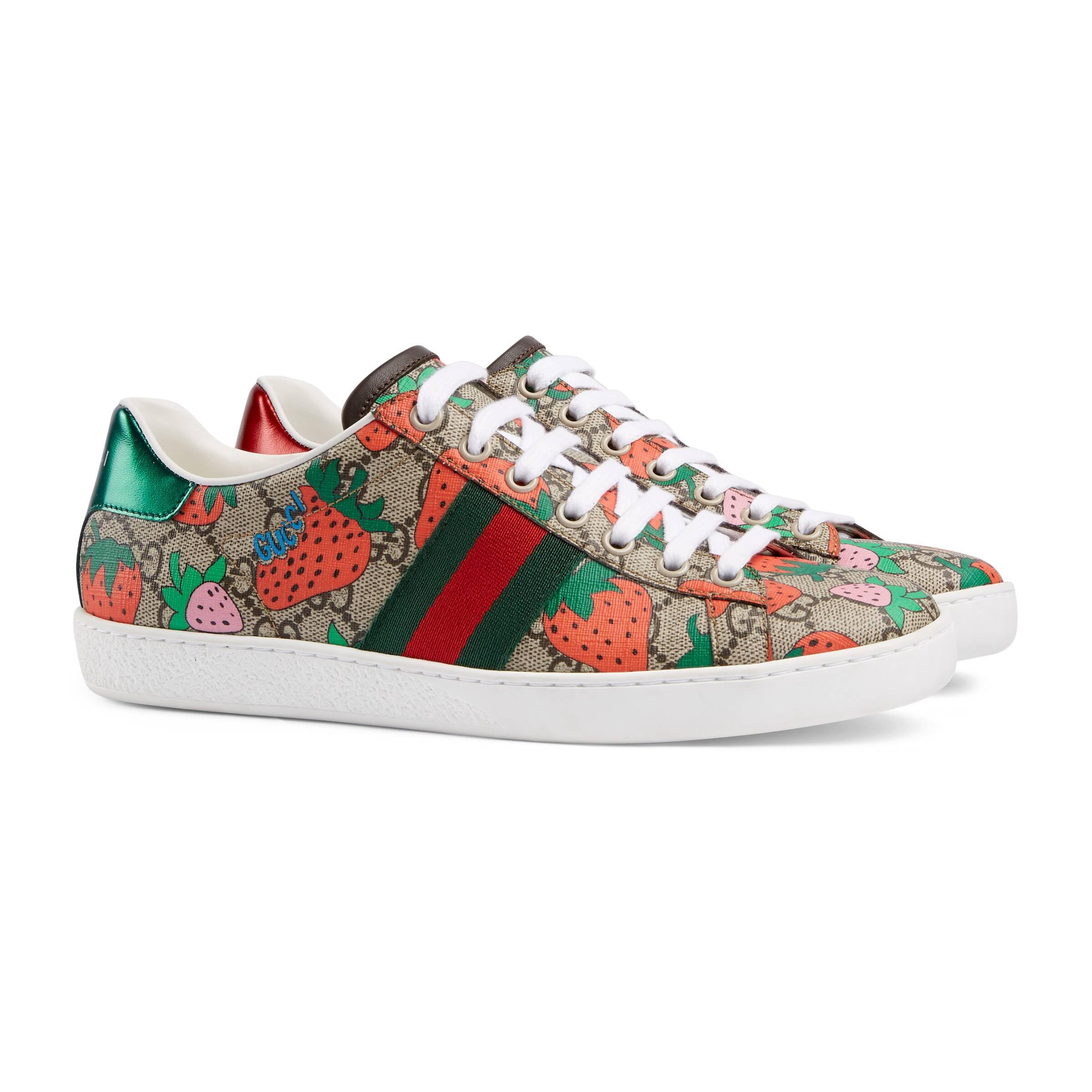 Gucci Canvas Ace GG Strawberry Sneaker 