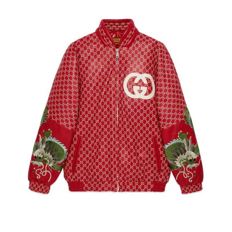 Gucci -dapper Dan GG Leather Bomber in Red gg Leather (Red) | Lyst