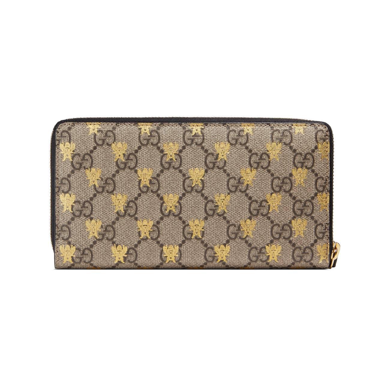 Gucci Canvas GG Supreme Bees Zip Around Wallet in Black - Lyst