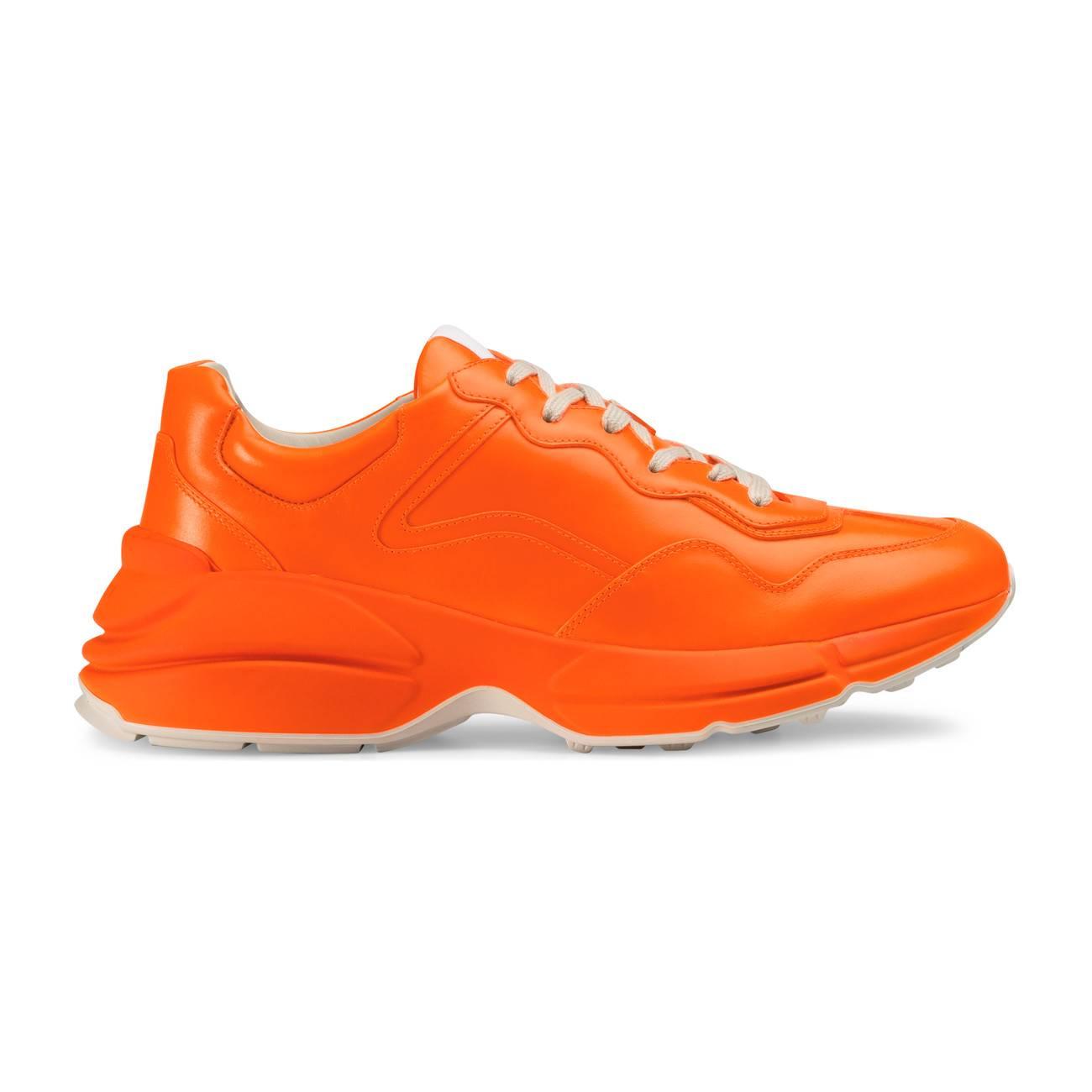 Gucci Rhyton Fluorescent Leather Sneaker in Orange for Men | Lyst
