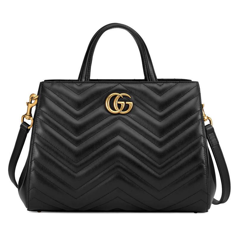 Gucci GG Marmont Matelassé Leather Top Handle Bag in Black | Lyst