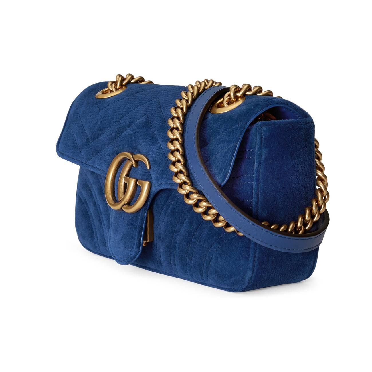 opvolger Tijdig Verbazing Gucci Blue GG Marmont Mini Velvet Bag | Lyst