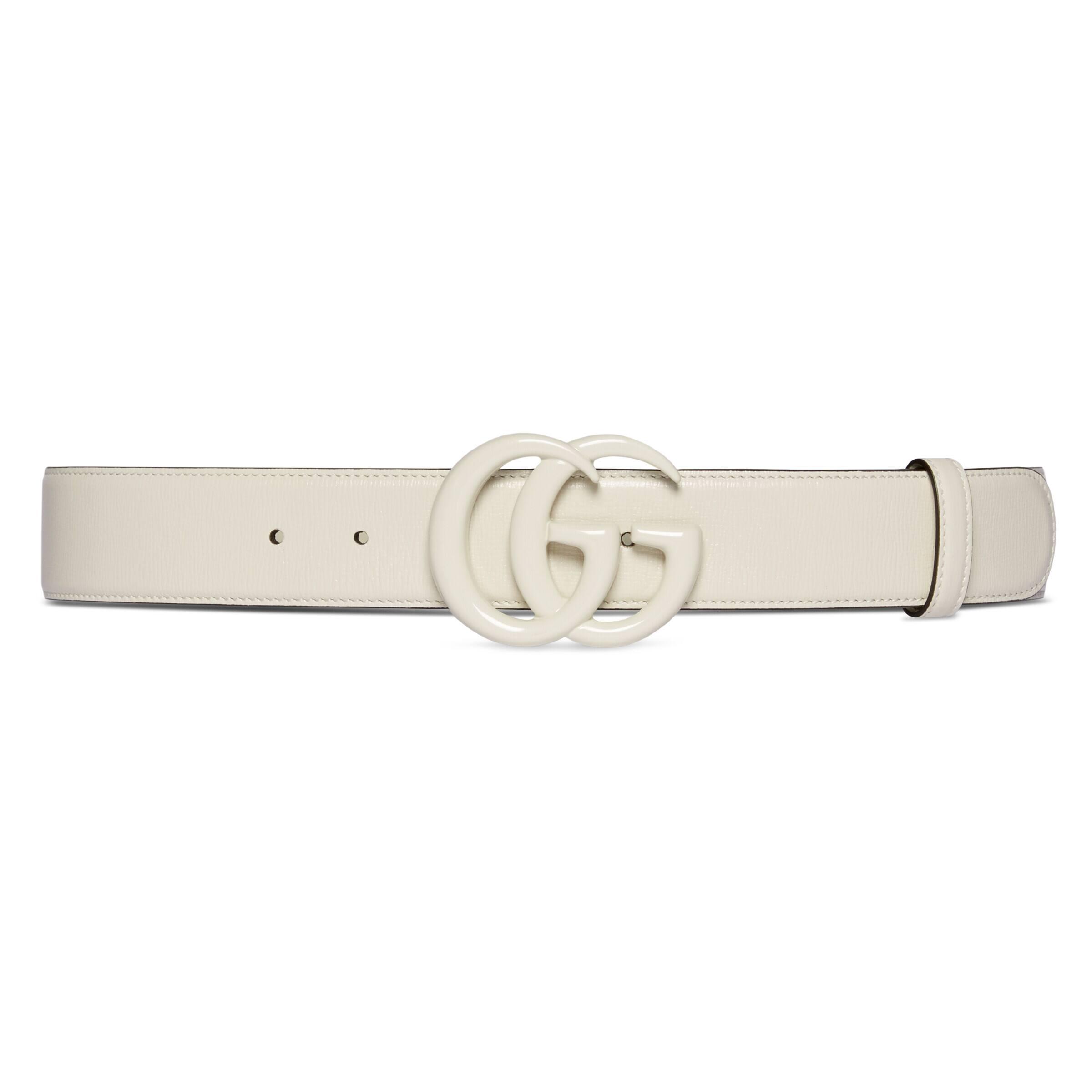 Gucci GG Marmont Wide Belt, Size 95, White, Leather in Natural | Lyst