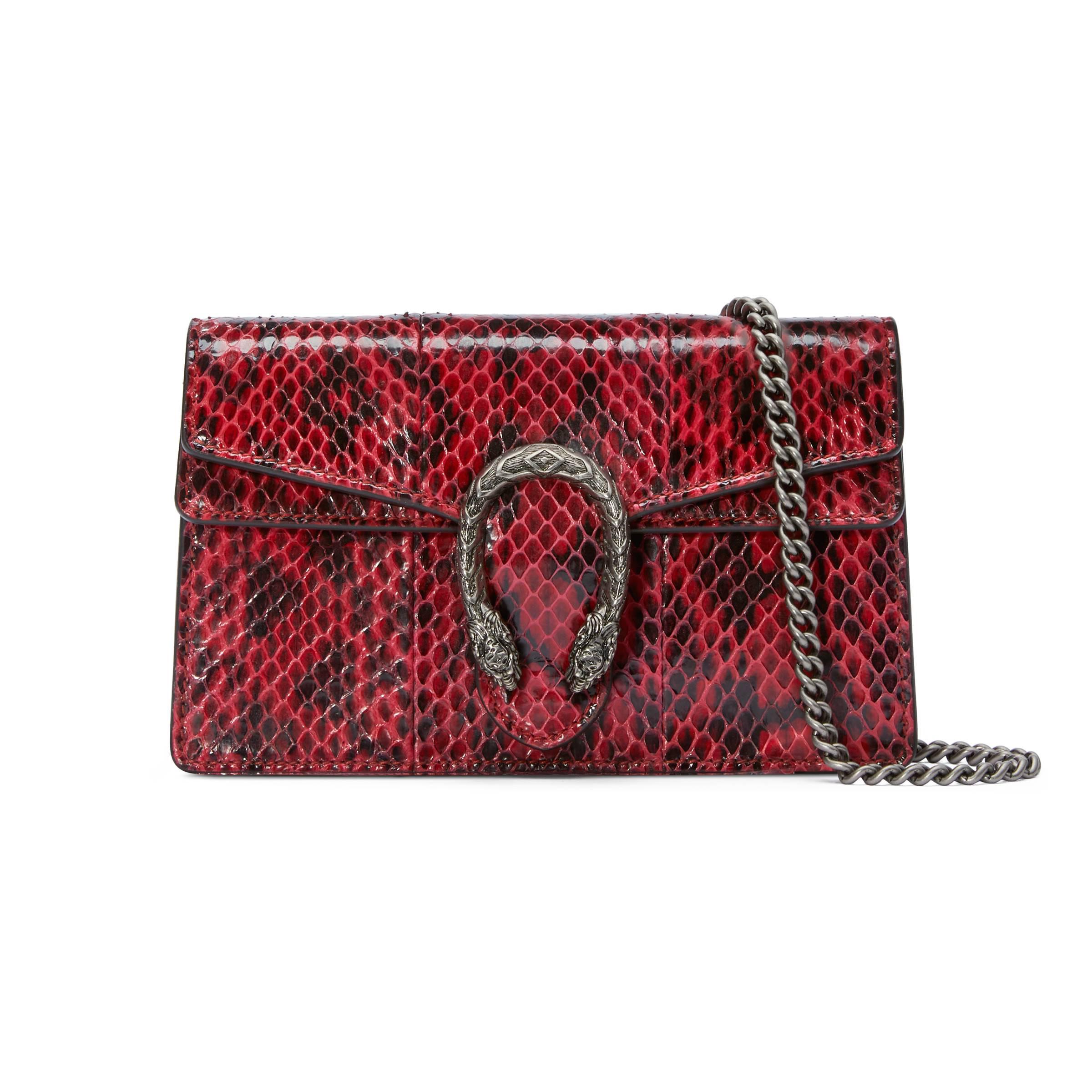 Gucci Leather Dionysus Super Mini Snakeskin Bag in Red - Lyst