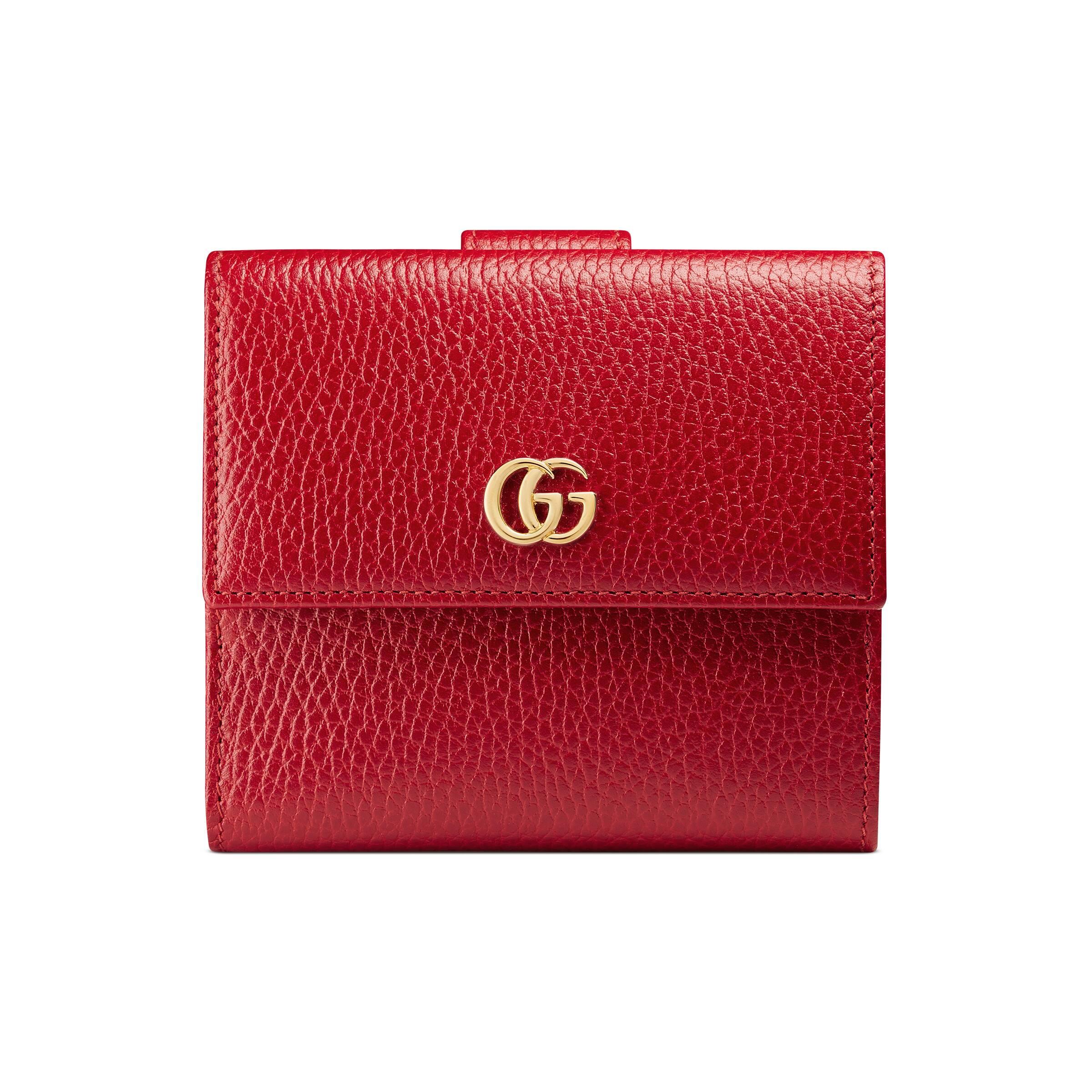 Gucci Leather French Flap Wallet in Red - Lyst