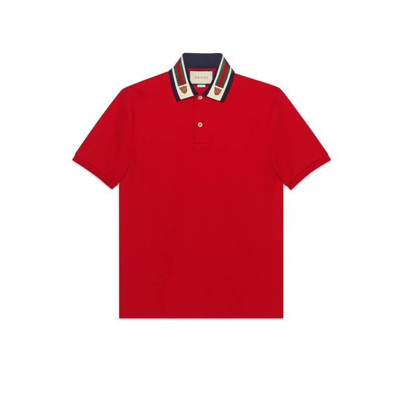 gucci cotton polo with web and feline head