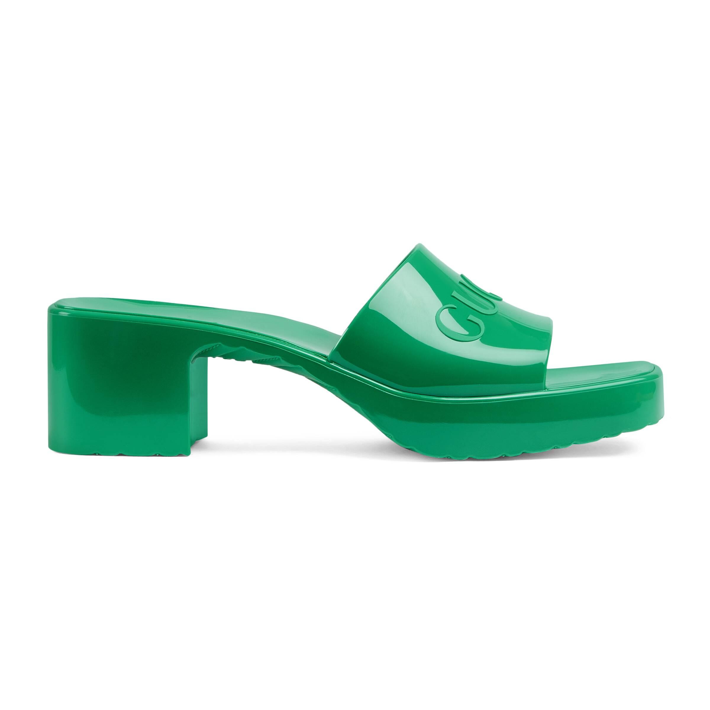 Gucci Rubber Slide Sandal With Logo in Green - Lyst