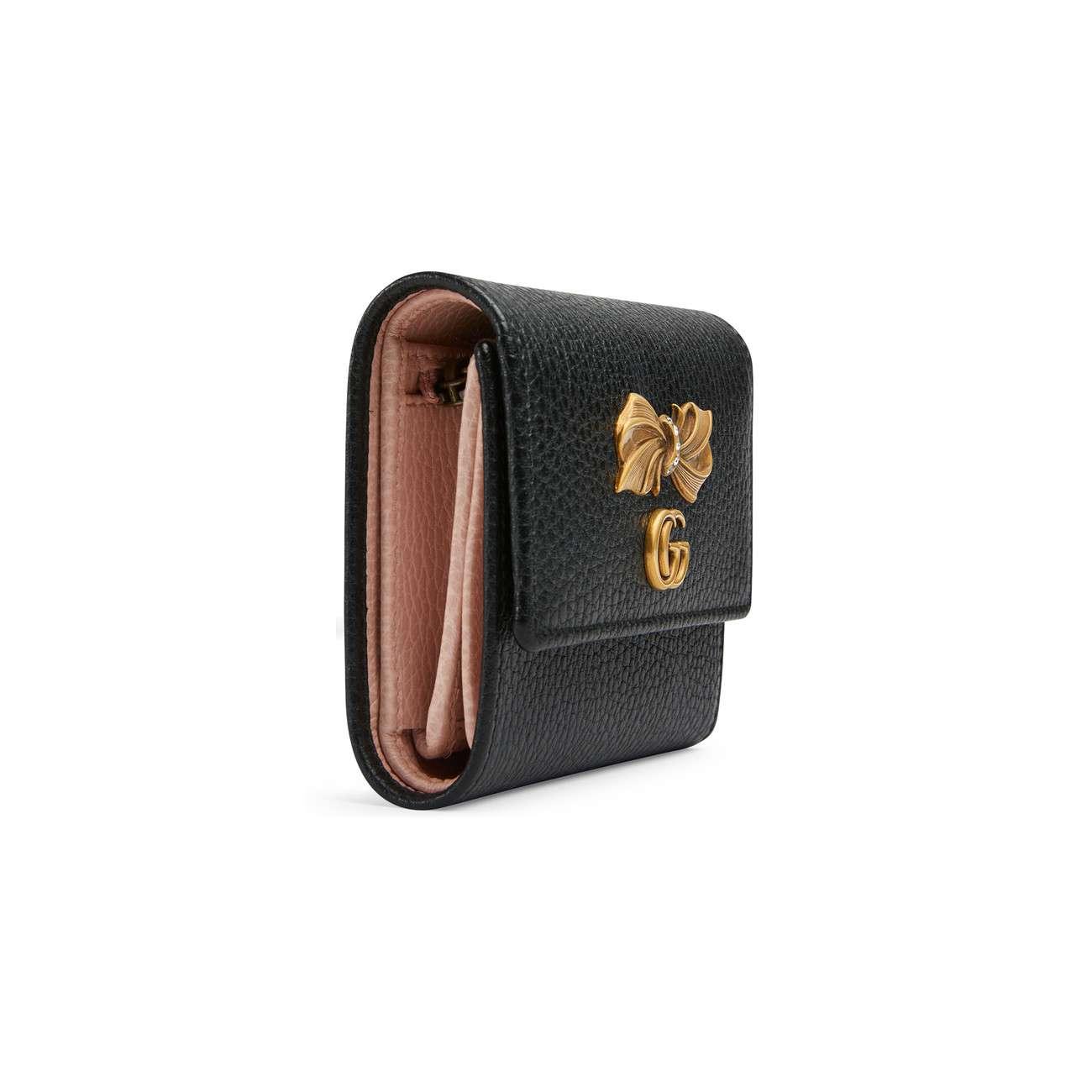 Gucci Leather Wallet With Bow in Black 