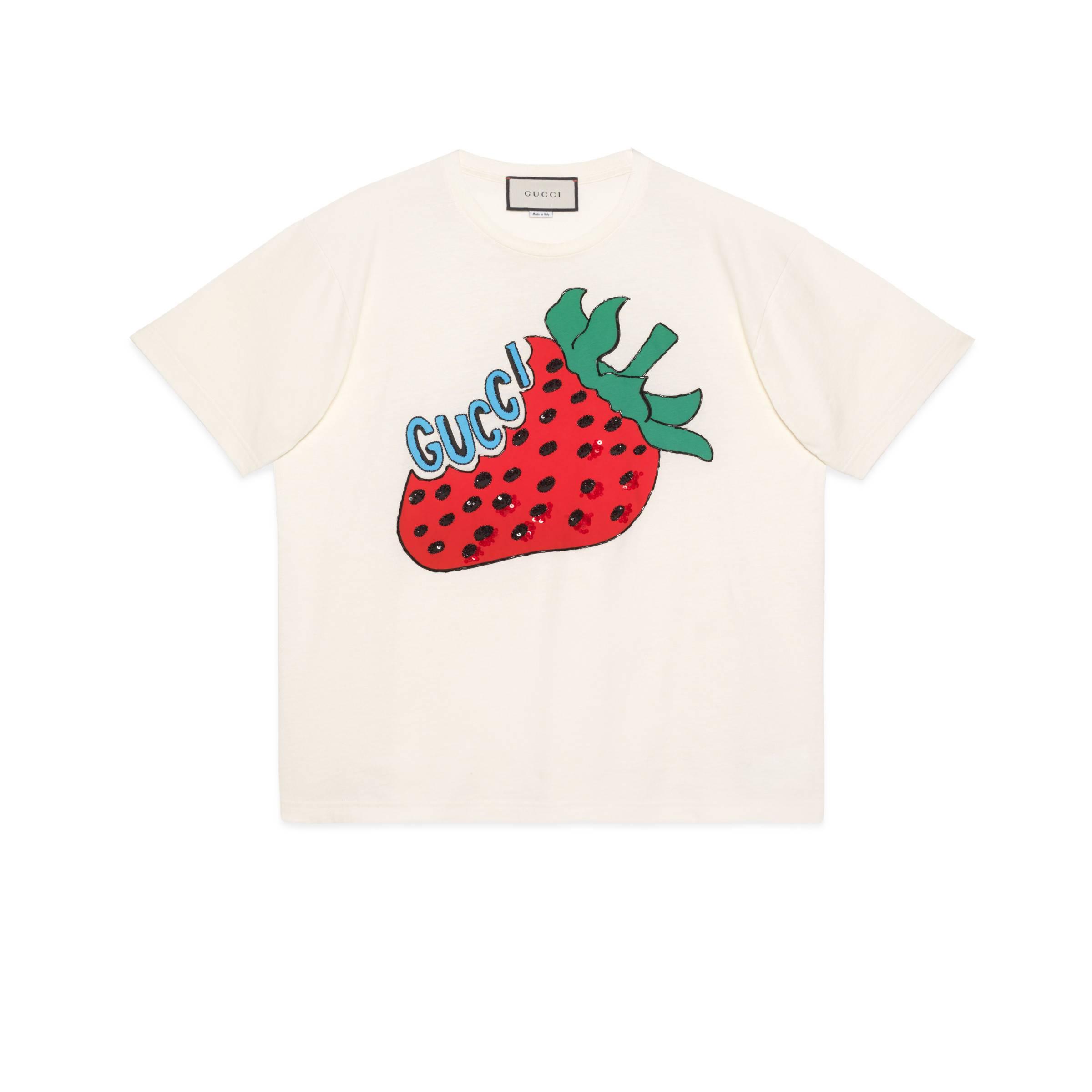 Gucci Oversize Cotton T-shirt With Strawberry in White | Lyst