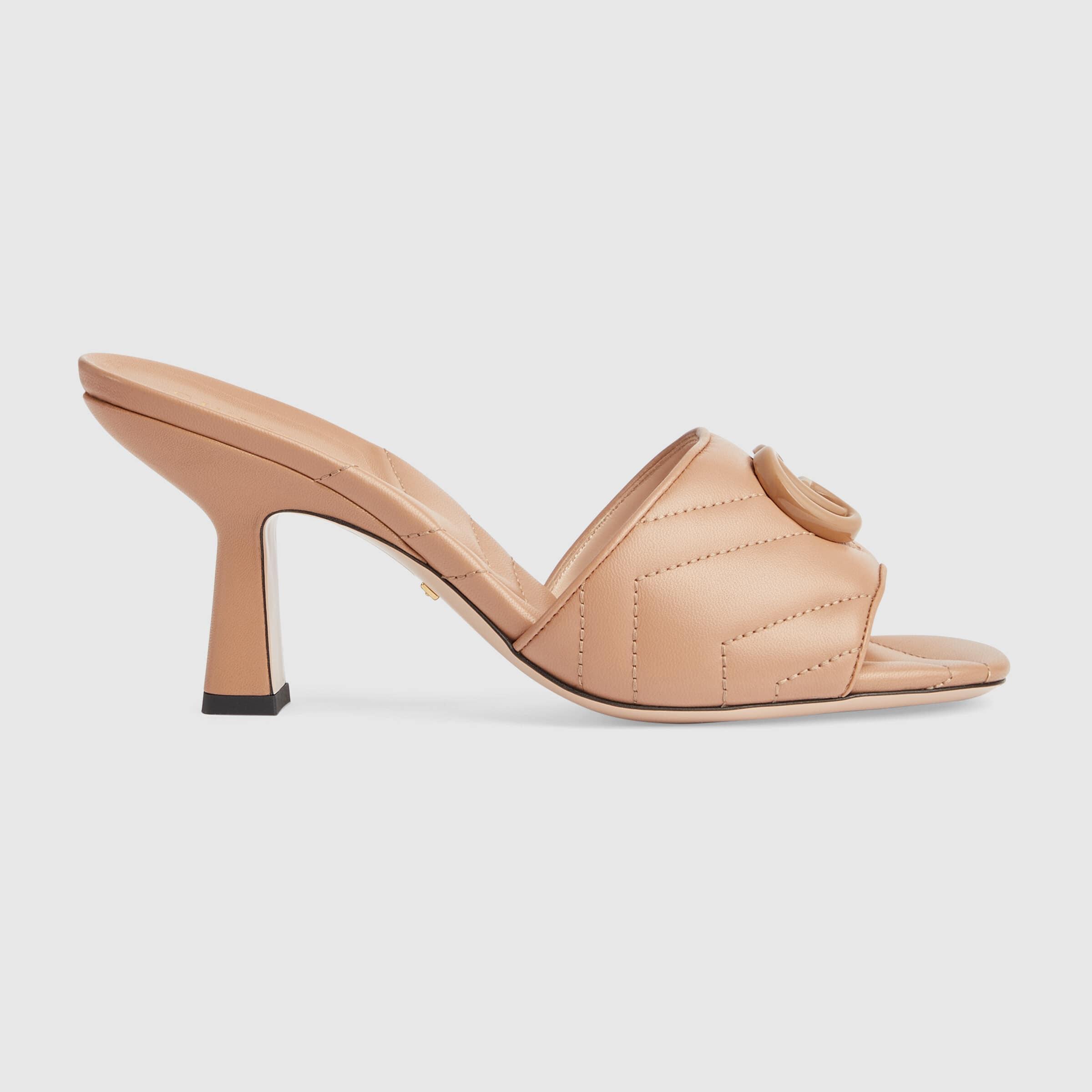 Gucci Double G Mid-heel Slide Sandal in Pink | Lyst