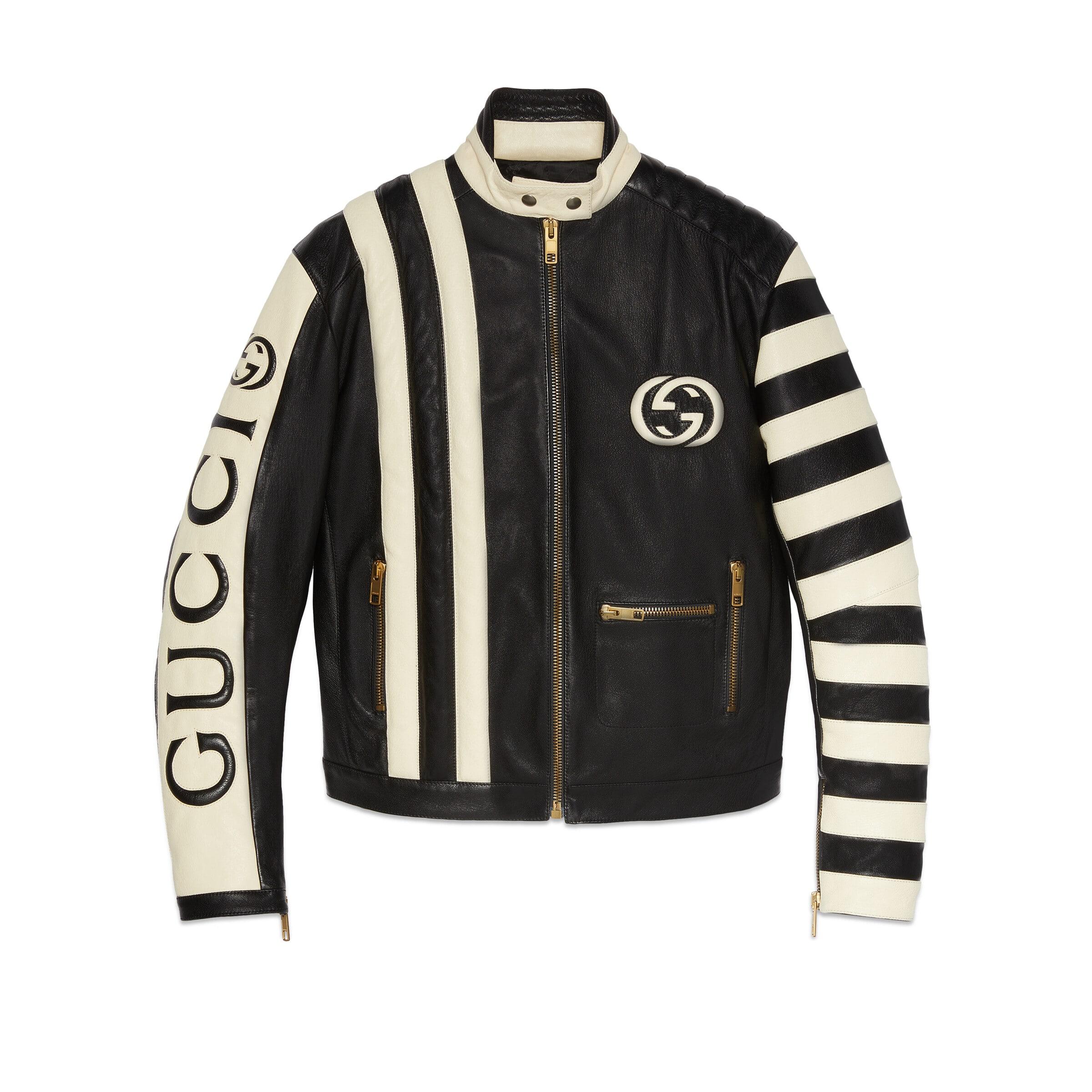 Gucci Goat Leather Biker Jacket With Script in Black | Lyst