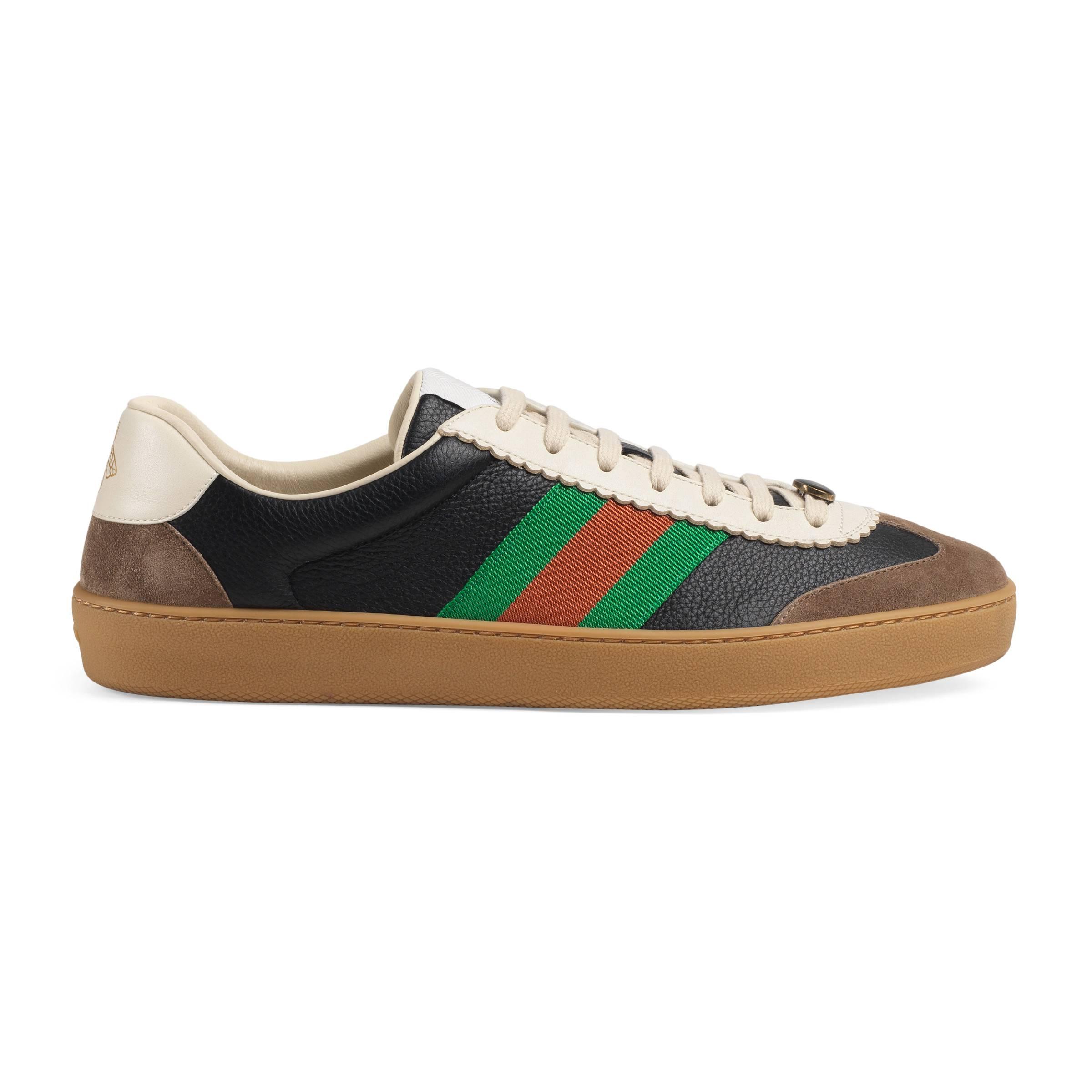 Zapatillas con tribanda Web Gucci de Cuero de color Negro para hombre - Lyst