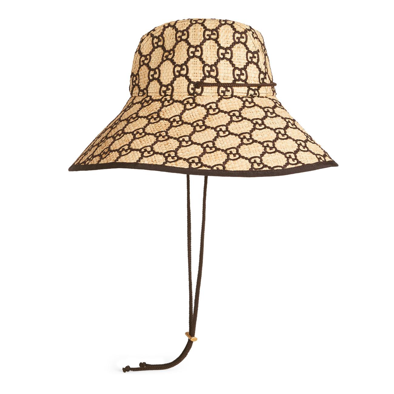 Gucci Cotton GG Raffia Wide Brim Hat in Brown - Lyst