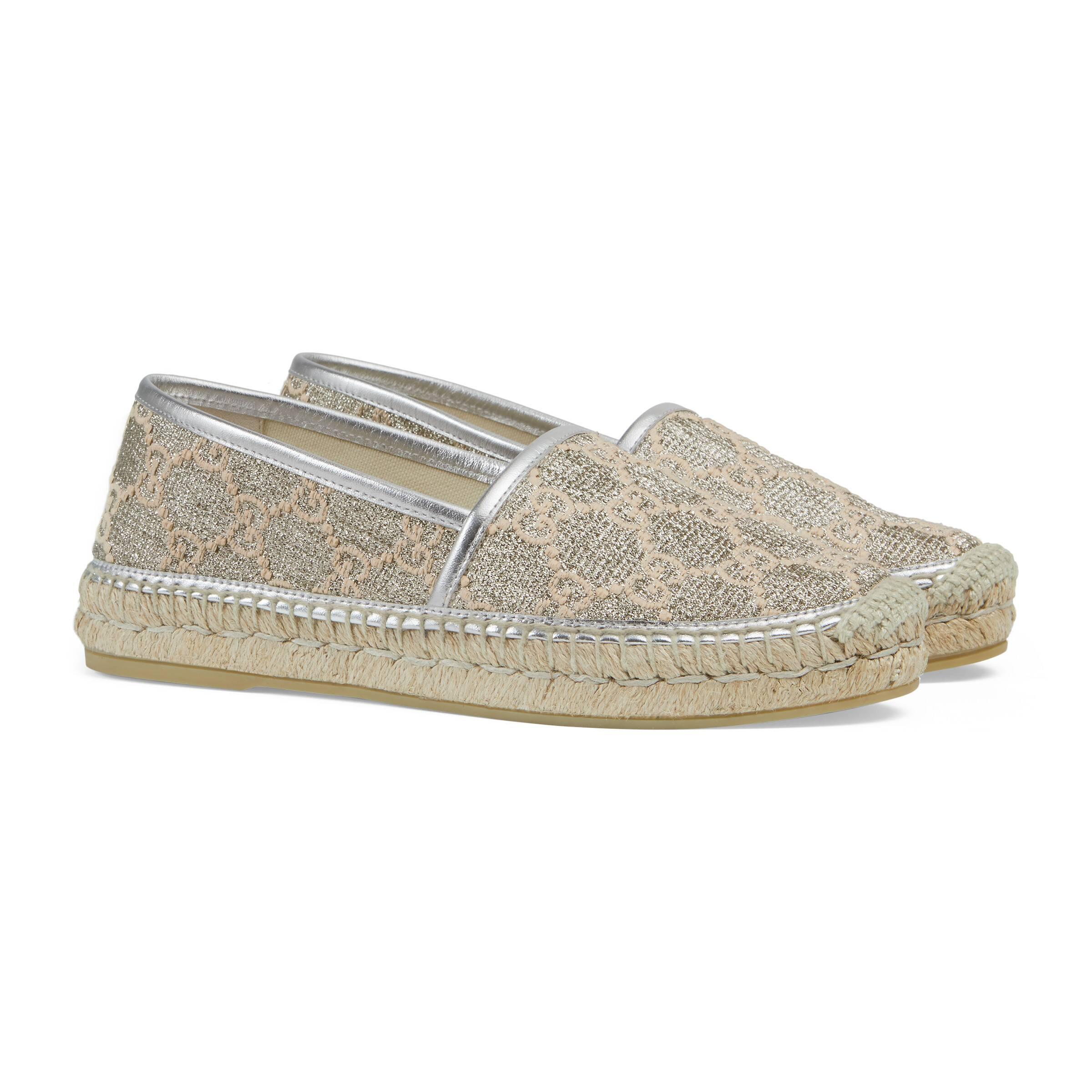 Gucci Rubber Heritage GG Lamé Espadrilles in Silver (Metallic) - Save 5 ...