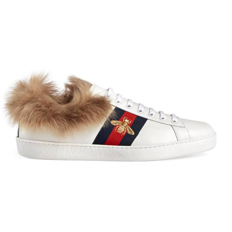 Gucci Ace Sneaker With Fur in White for 