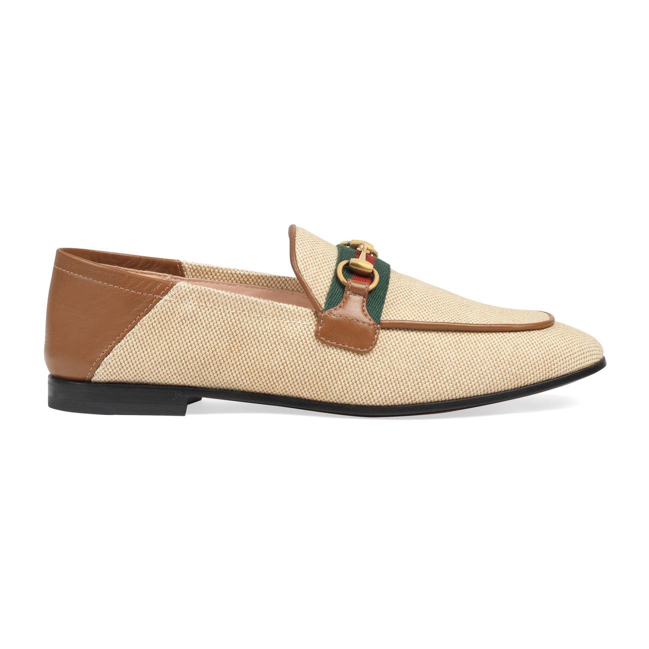 Gucci Canvas Women's Horsebit Loafer With Web in Brown | Lyst