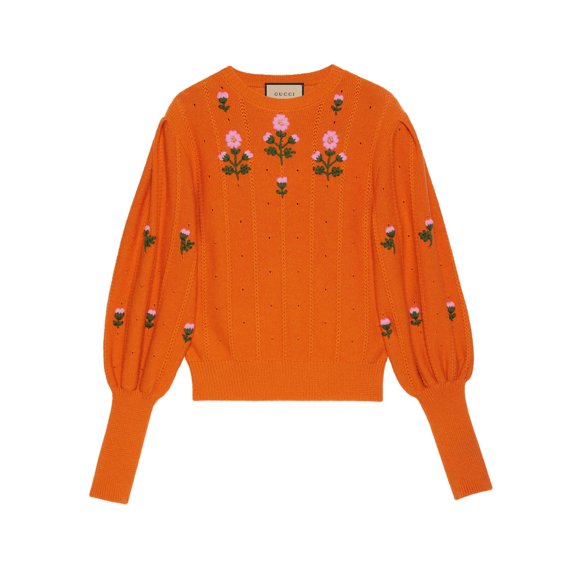 Gucci Floral Wool And Cotton Knit in Orange Lyst Canada