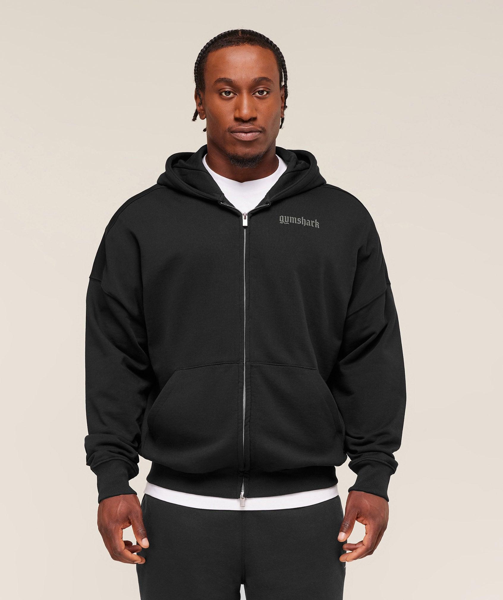 Gymshark Hoodie Mens Oversized Black Hoodie Zip Up Gymshark Onyx