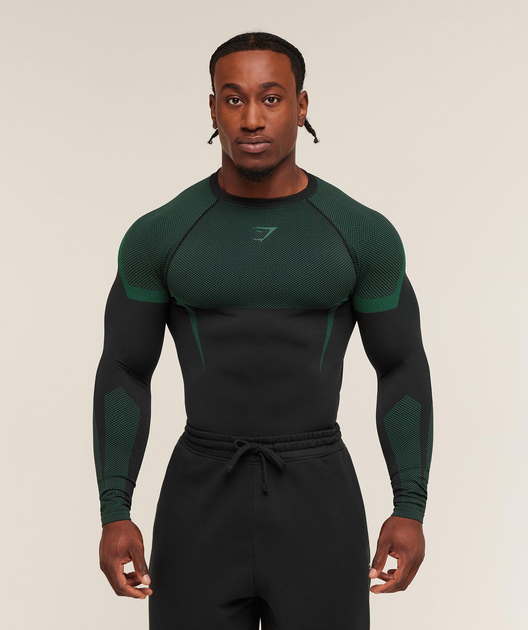 GYMSHARK Onyx 5.0 Seamless Long Sleeve T-Shirt in Green for Men