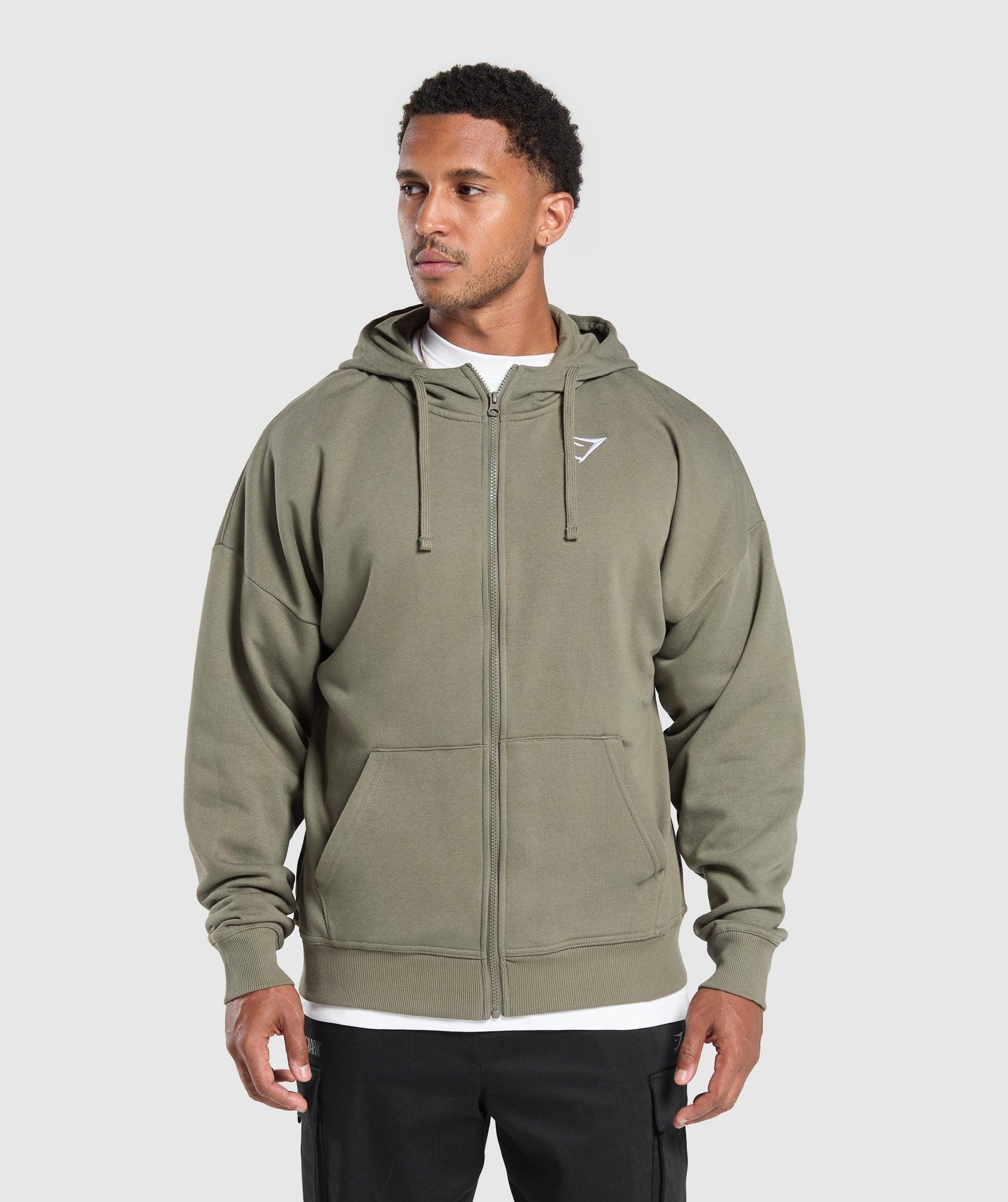 GYMSHARK Crest Oversized Zip Up Hoodie in Grey for Men | Lyst UK