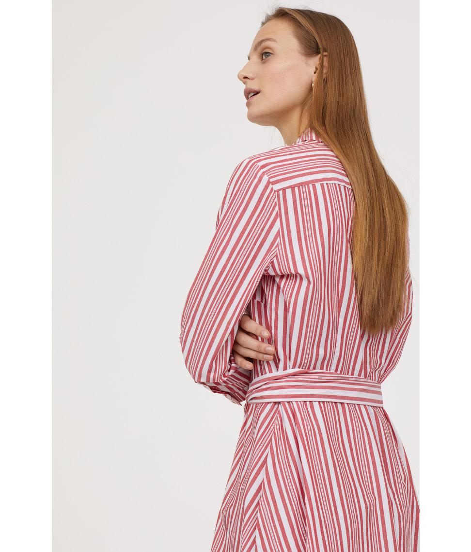 H&M Striped Shirt Dress in Red | Lyst