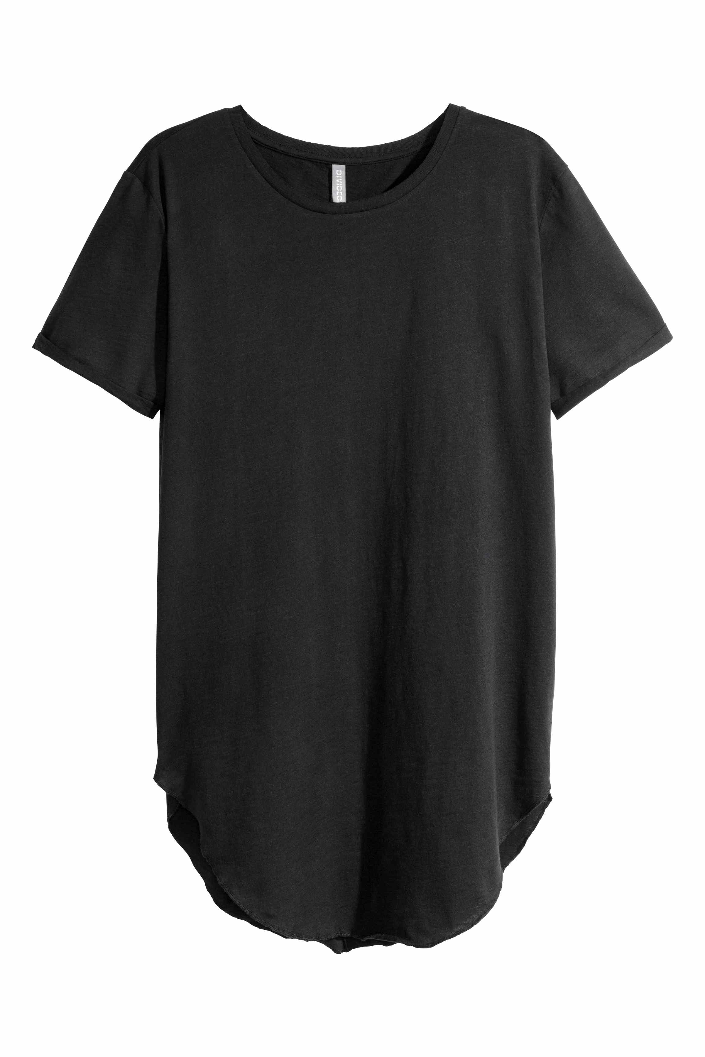 H&M Cotton Long T-shirt in Black for Men - Lyst