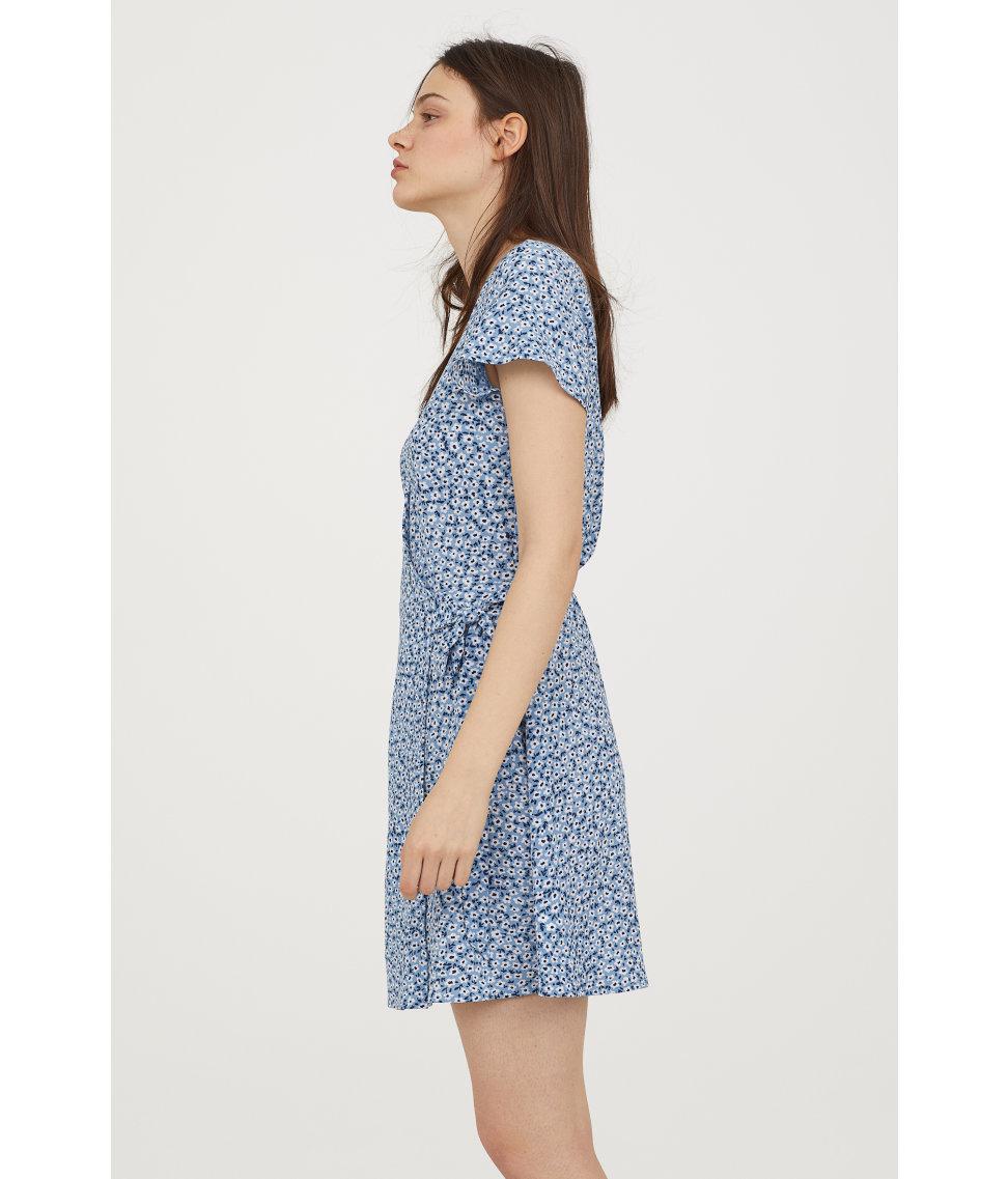 H&M Patterned Wrap Dress in Blue | Lyst