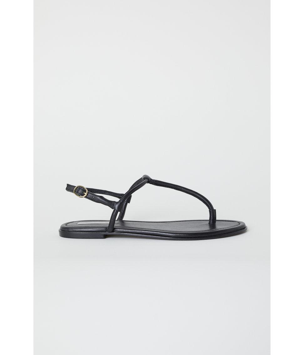 H&M Leather Toe-post Sandals in Black - Lyst