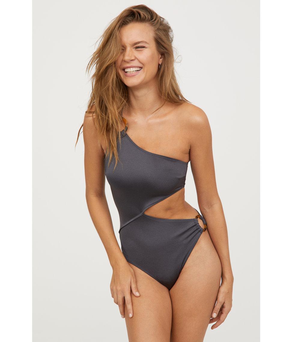 H&M One-shoulder Swimsuit in Gray | Lyst