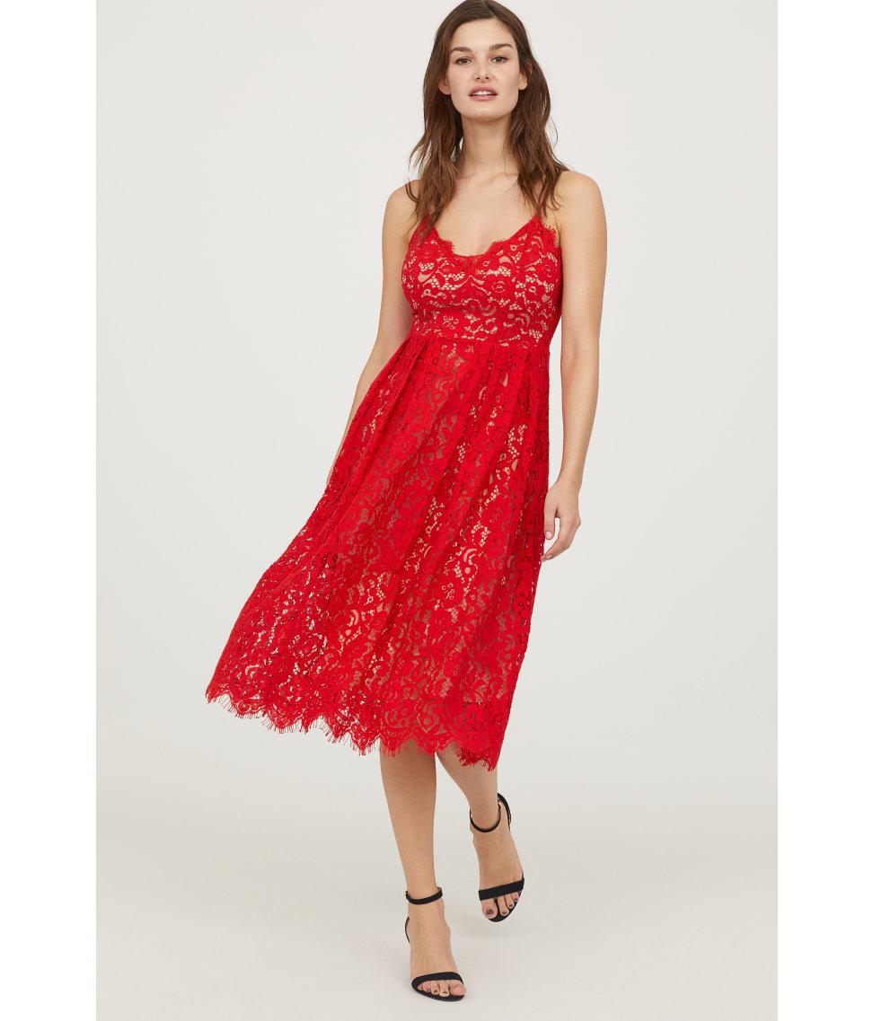 h&m lace dress red